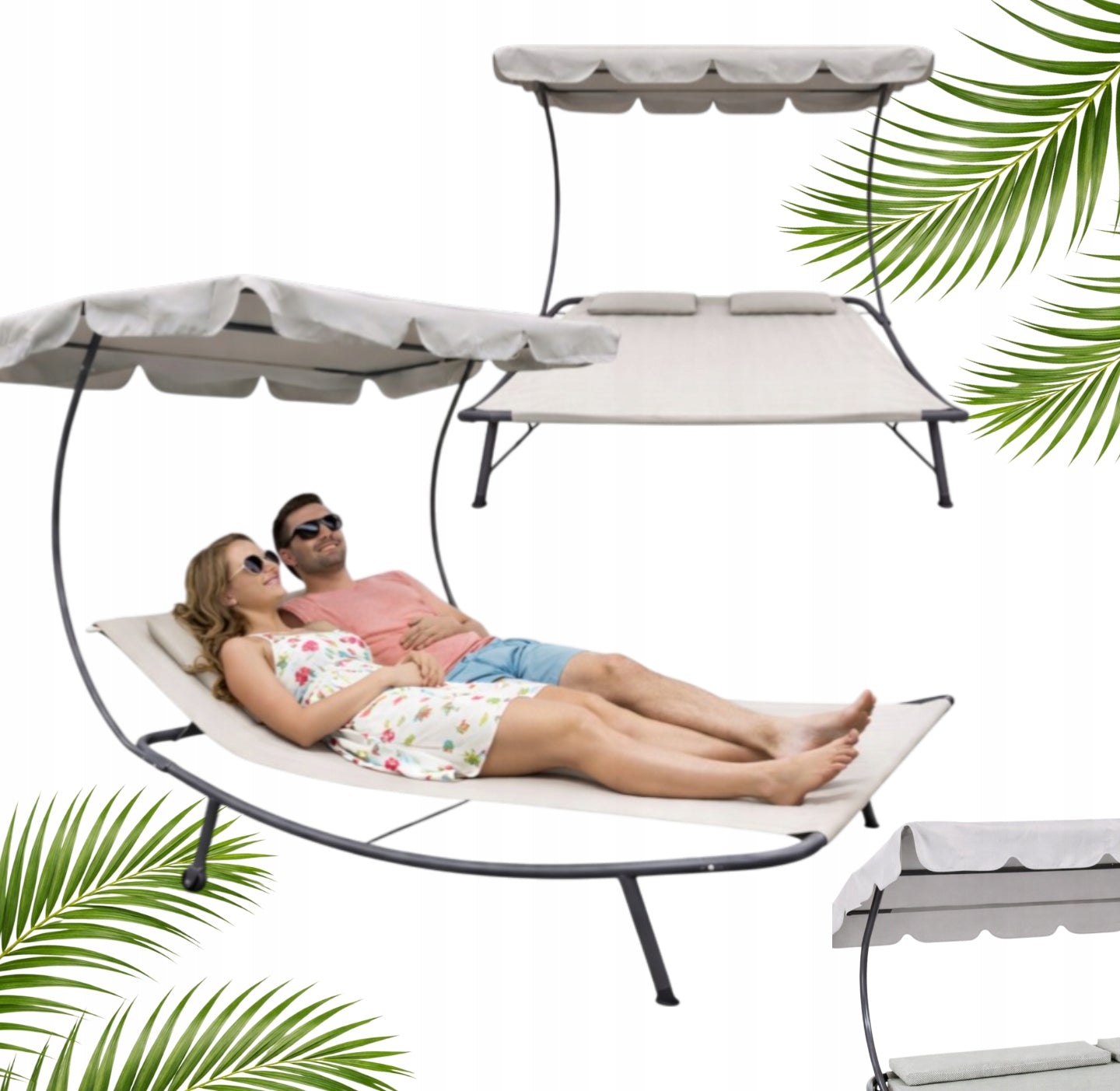 COUCH GARDEN SUN LOUNGER DOUBLE FOR TERRACE GARDEN CANOPY GREY