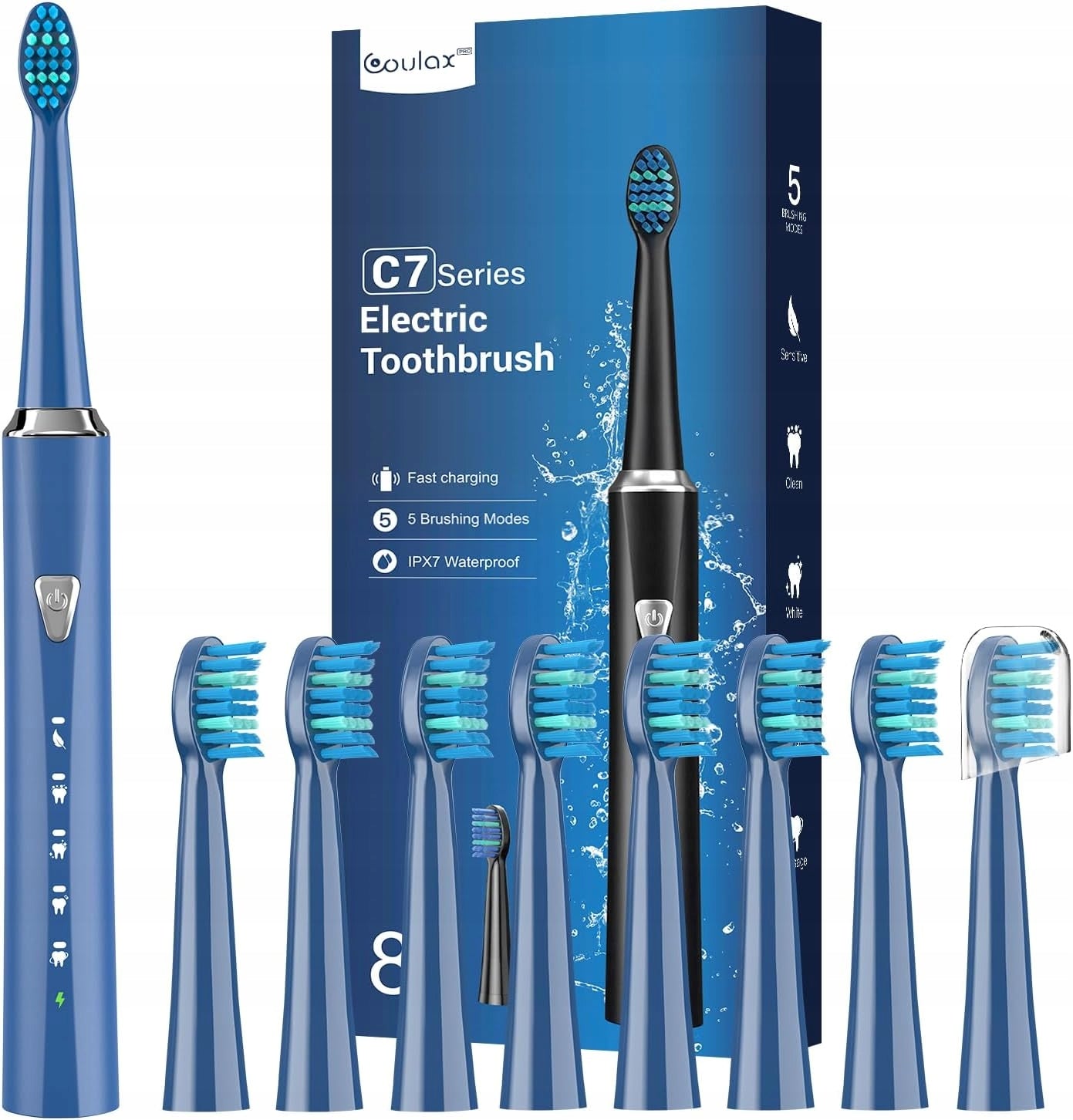 COULAX Sonic Toothbrush 5 Modes Timer, 8 Heads, Purple