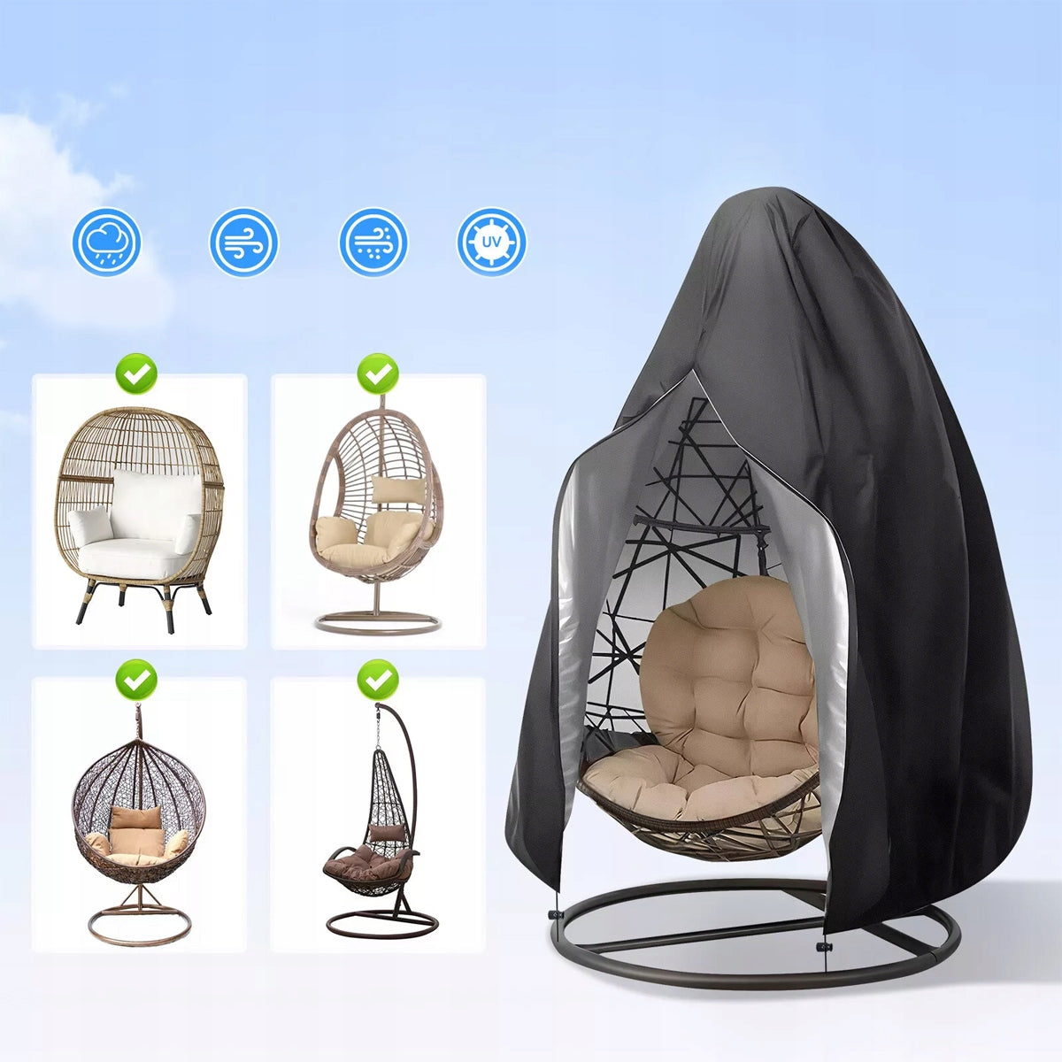 COVER CHAIR COVER HANGING Garden COCOON Swing STRONG LARGE BLACK Packaging status original