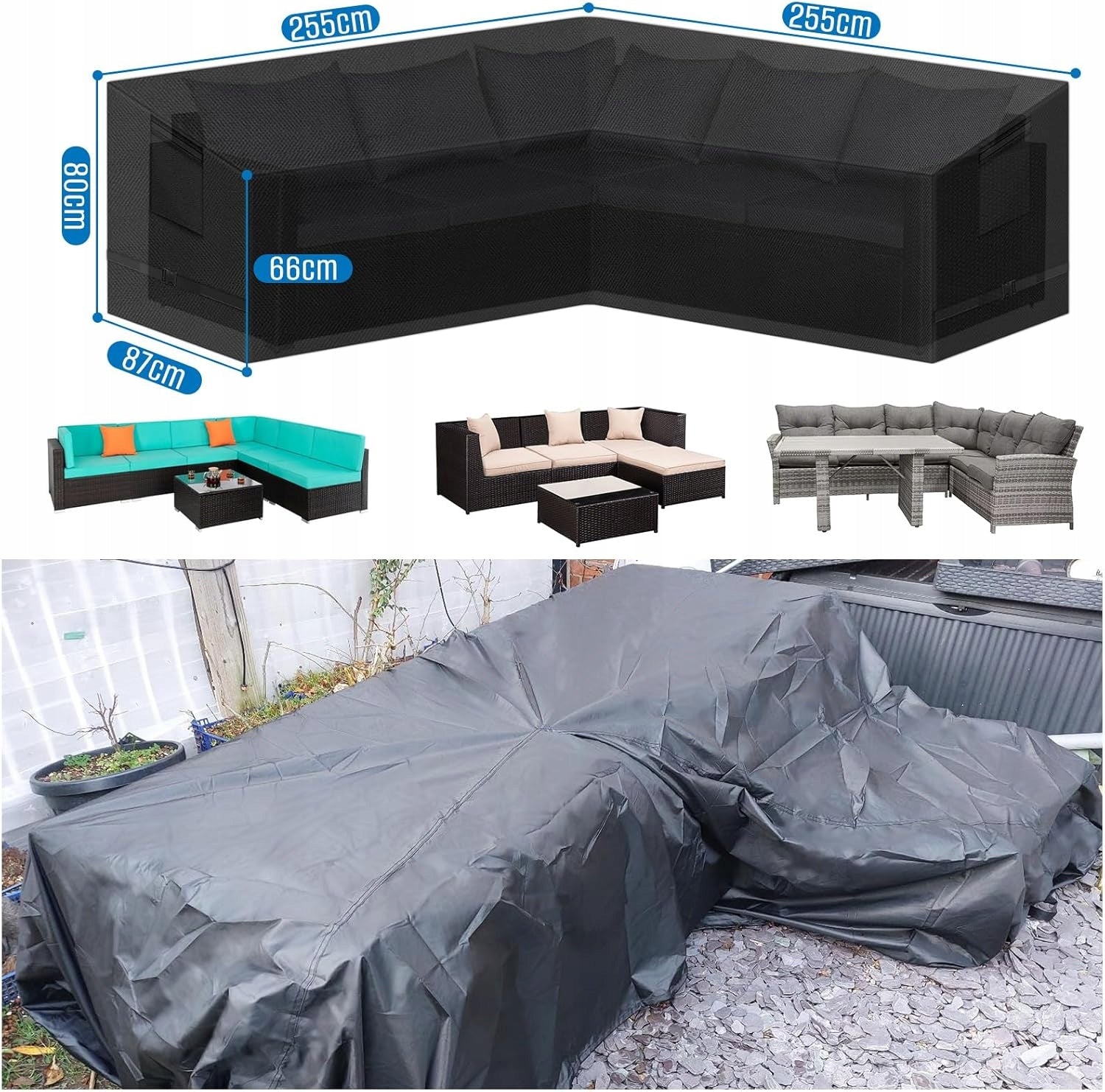 COVER FOR GARDEN FURNITURE CORNER WATERPROOF FOR SOFA LARGE 255x87 CM Packaging status original