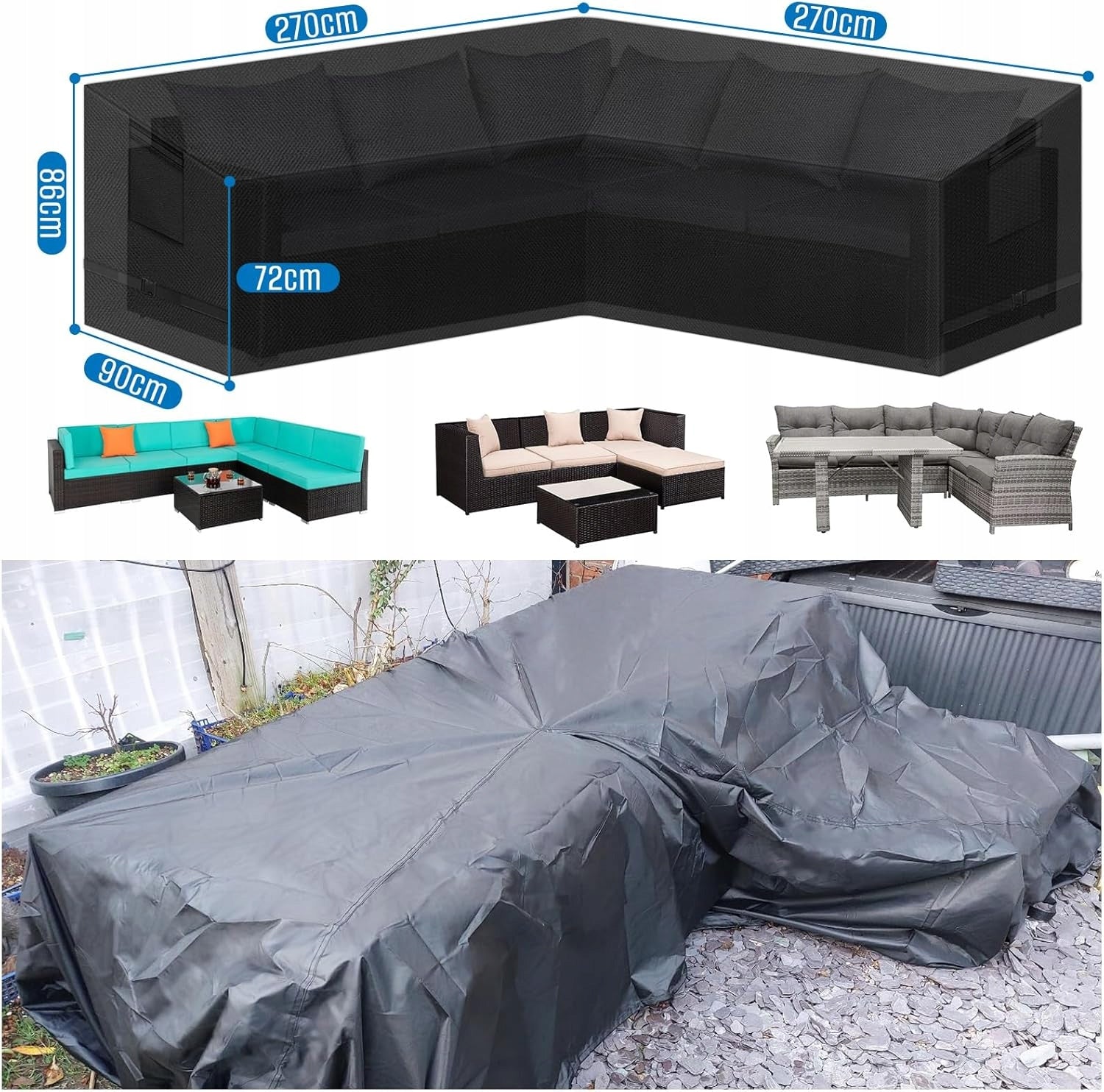 COVER FOR GARDEN FURNITURE CORNER WATERPROOF FOR SOFA LARGE 270x90 CM Packaging status original