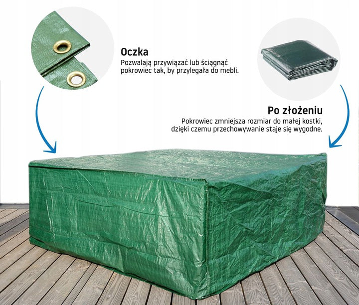 COVER FOR GARDEN FURNITURE TABLE CHAIR TARPAULIN Manufacturer code osłona na meble wymiar narożnik stół
