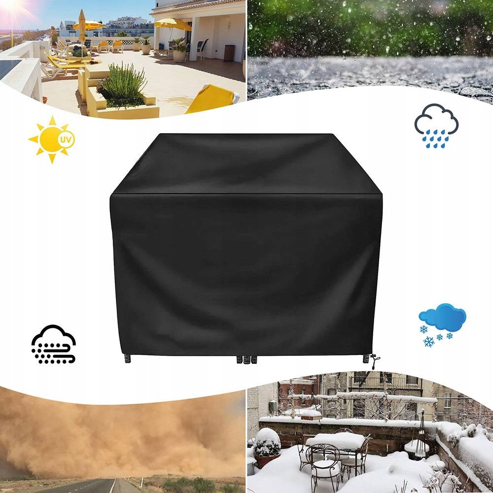 COVER FOR GARDEN FURNITURE TABLE CHAIRS BLACK WATERPROOF TARPAULIN 200CM Packaging status original