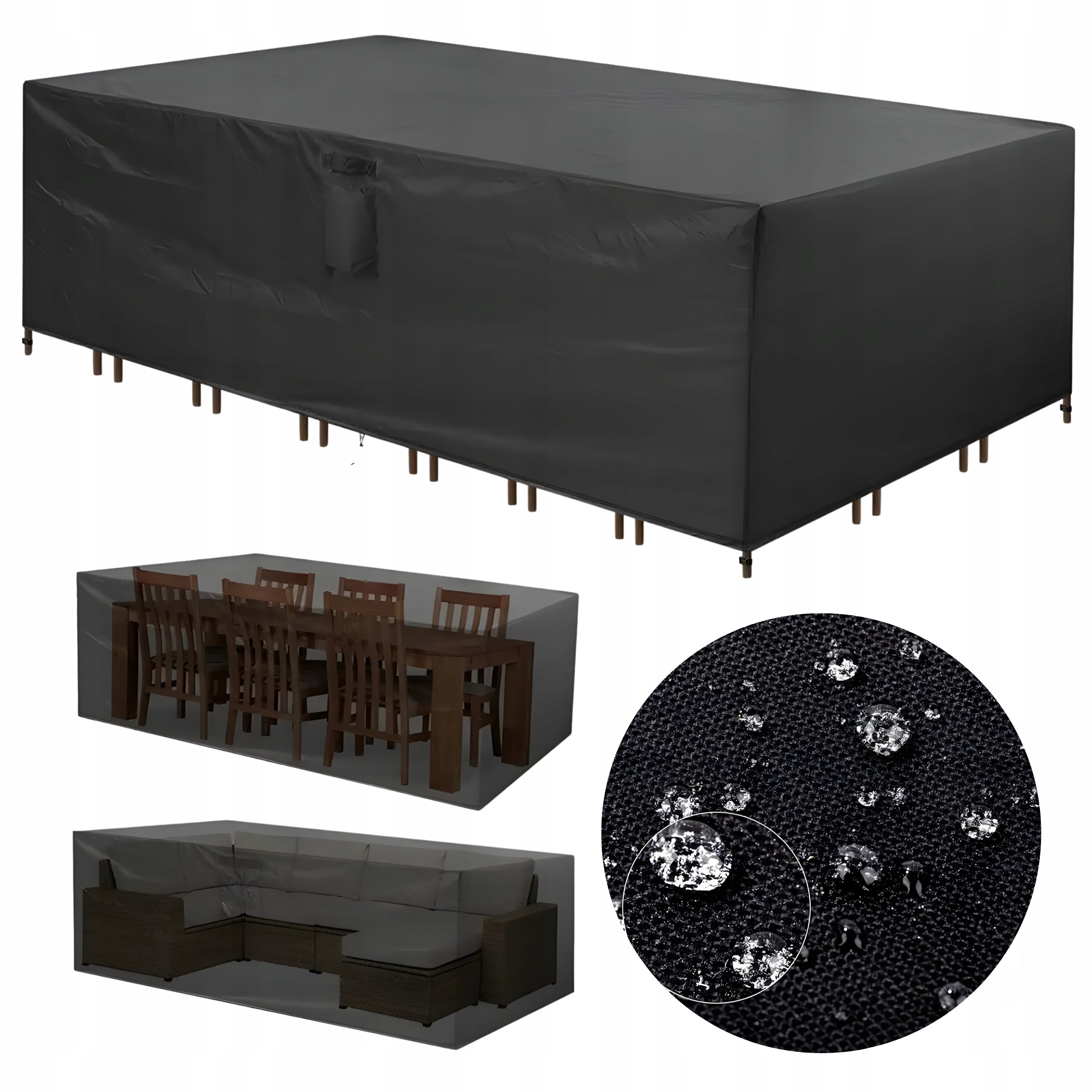 COVER FOR GARDEN FURNITURE TABLE CHAIRS BLACK WATERPROOF TARPAULIN 240CM Color black