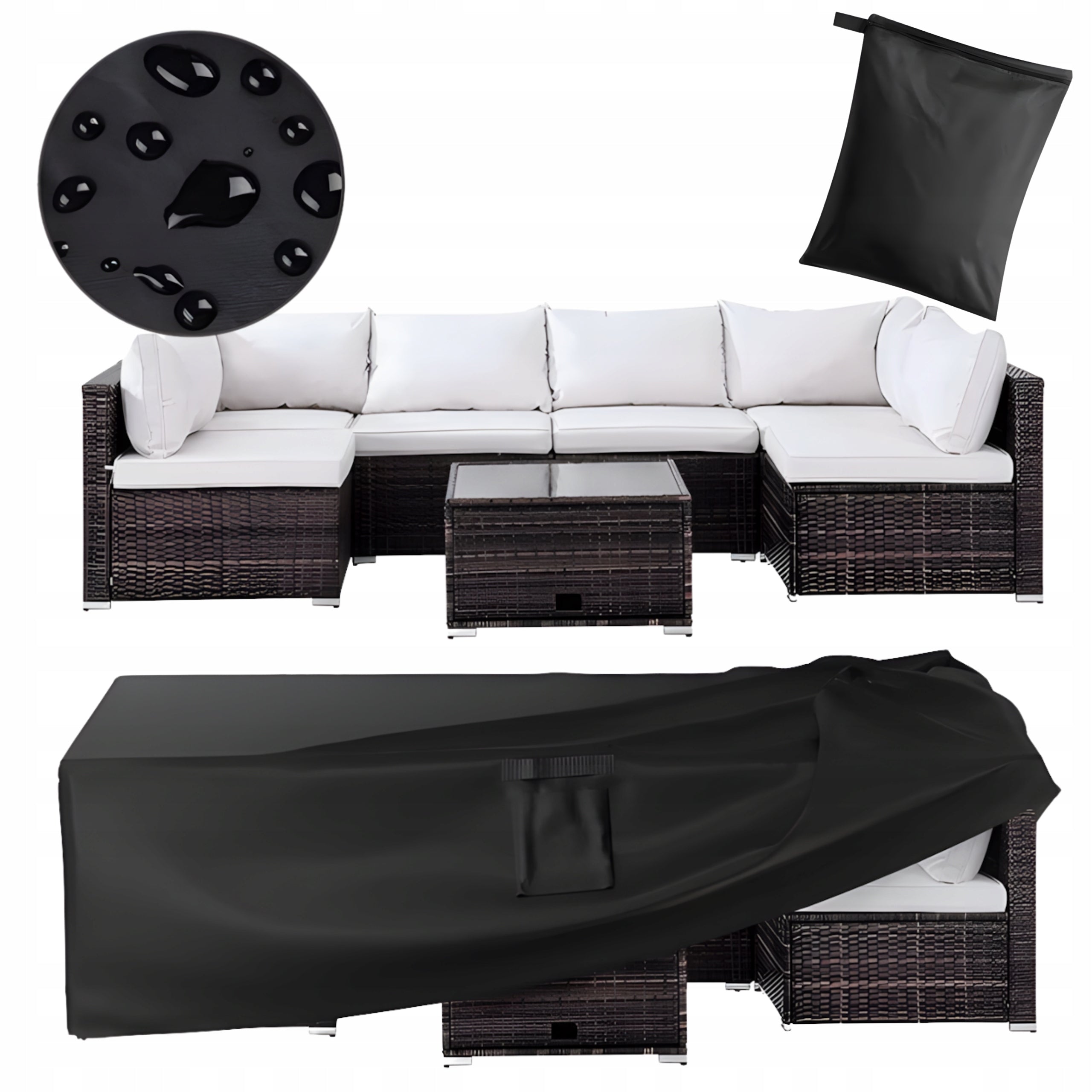 COVER FOR GARDEN FURNITURE TABLE CHAIRS BLACK WATERPROOF TARPAULIN 240CM Kind for set