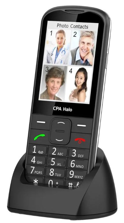 CPA Halo 28 Senior, černý telefon s nabíjecím stojánkem Built-in memory 16 MB