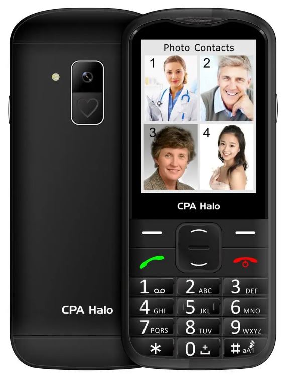 CPA Halo 28 Senior, černý telefon s nabíjecím stojánkem