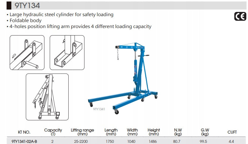 CRANE FOR ENGINES WORKSHOP Crane Lift 2T WINCH 2000kg KING TONY Manufacturer code 9TY1341-02A-B