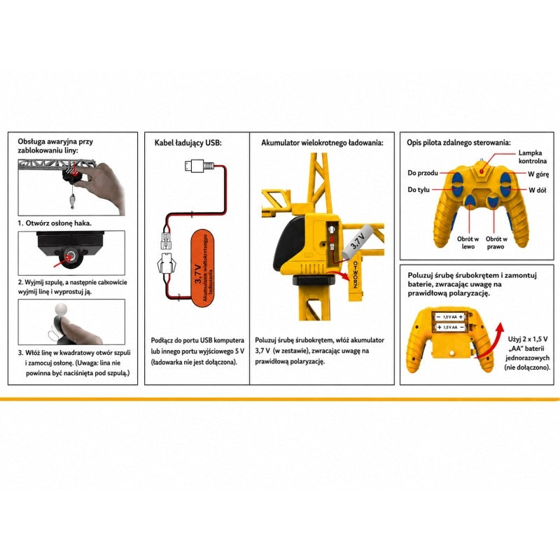 CRANE TOWER CRANE CONSTRUCTION REMOTE CONTROLLED REMOTE CONTROL HOOK ROTATION 360° Manufacturer code Zabawka Drzwig-0145