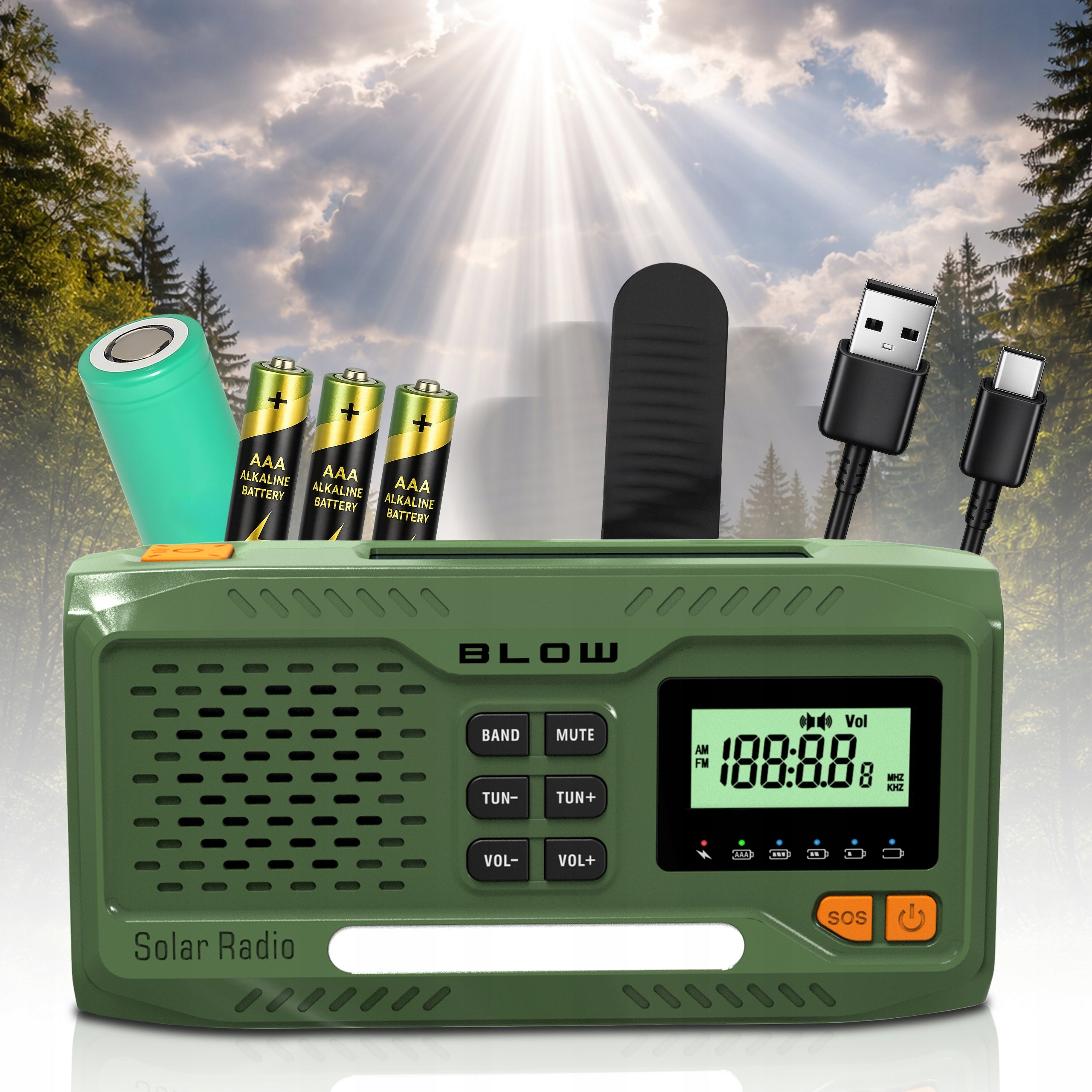 CRANK RADIO PORTABLE KITCHEN SOLAR DYNAMO FLASHLIGHT POWERBANK 4500mAh Packaging status original