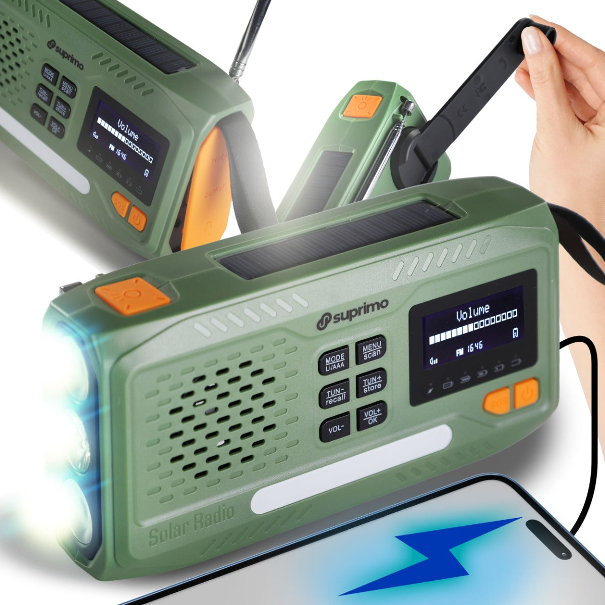 CRANK RADIO PORTABLE KITCHEN SOLAR DYNAMO FLASHLIGHT POWERBANK 4500mAh