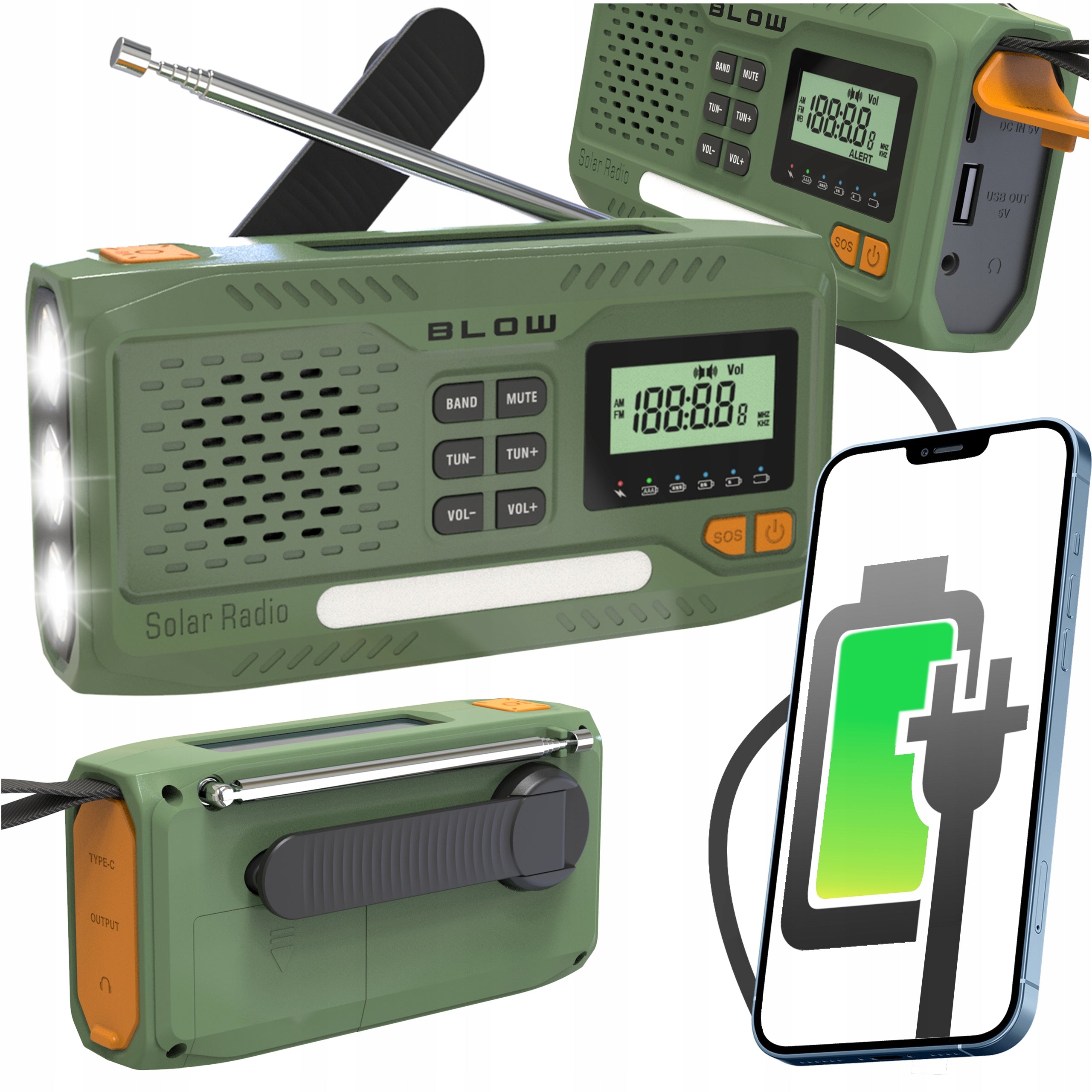 CRANK RADIO PORTABLE KITCHEN SOLAR DYNAMO FLASHLIGHT POWERBANK 4500mAh