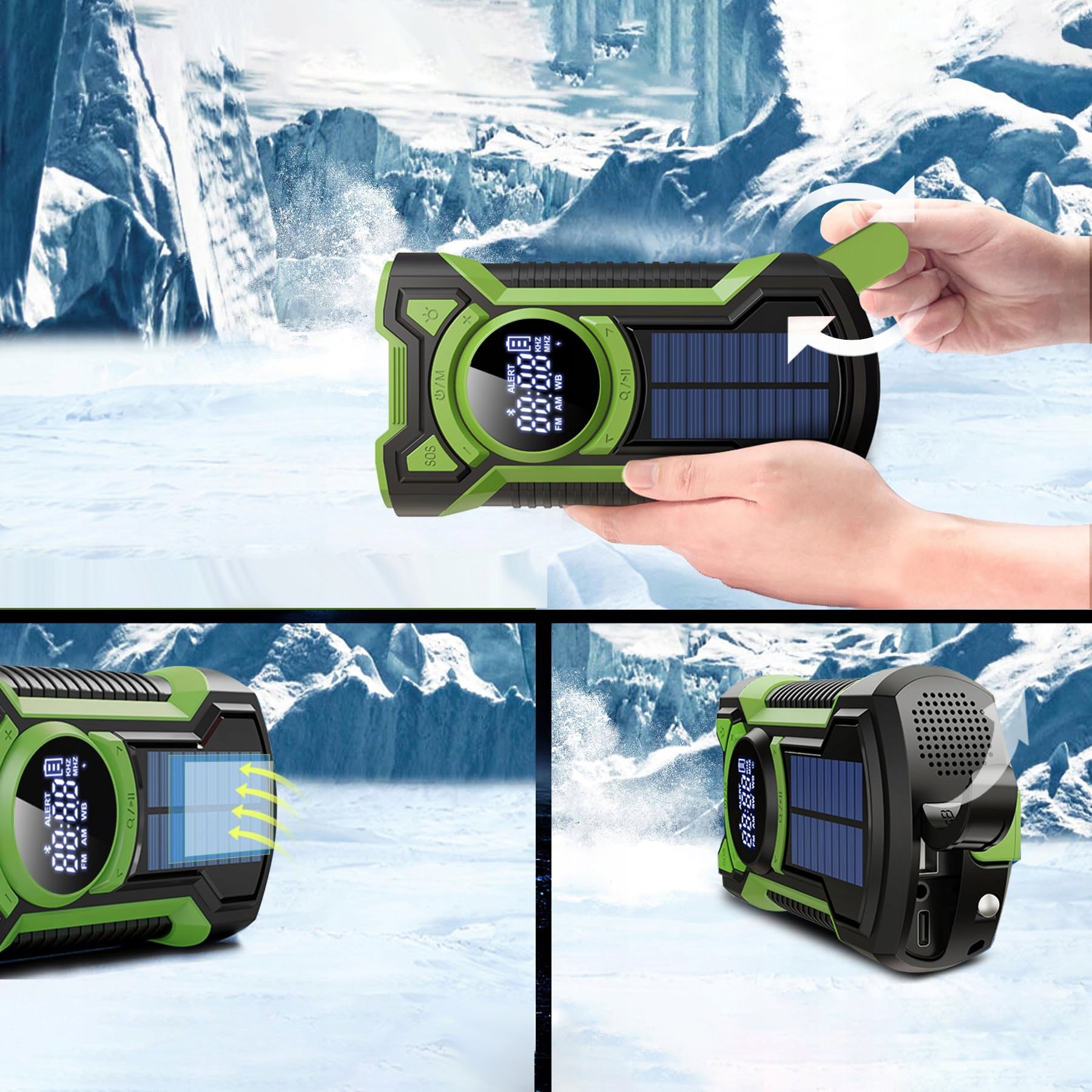 CRANK RADIO PORTABLE KITCHEN SOLAR DYNAMO FLASHLIGHT POWERBANK 5000mAh Packaging status original