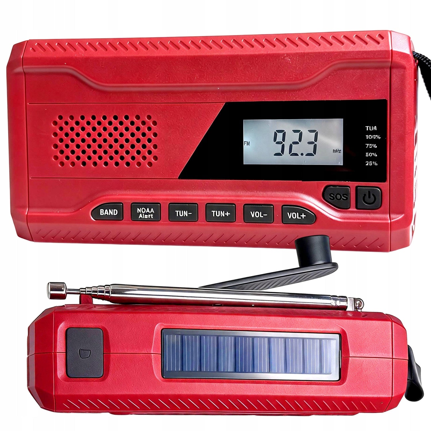 CRANK RADIO PORTABLE SOLAR DYNAMO FLASHLIGHT POWERBANK 3in1 EMERGENCY SOS Manufacturer code RADIO NA KORBKĘ SOLARNE ER1283