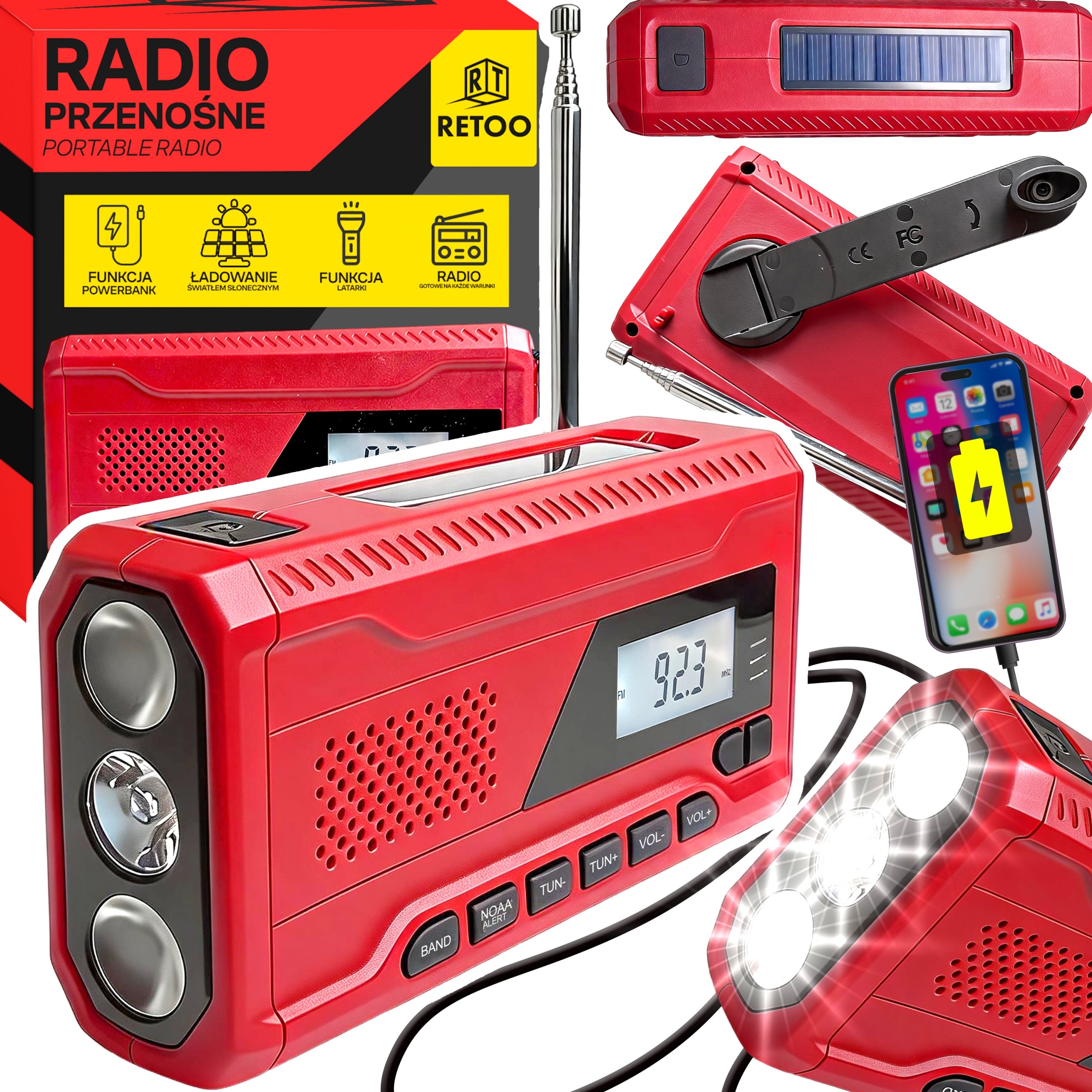 CRANK RADIO PORTABLE SOLAR DYNAMO FLASHLIGHT POWERBANK 3in1 EMERGENCY SOS