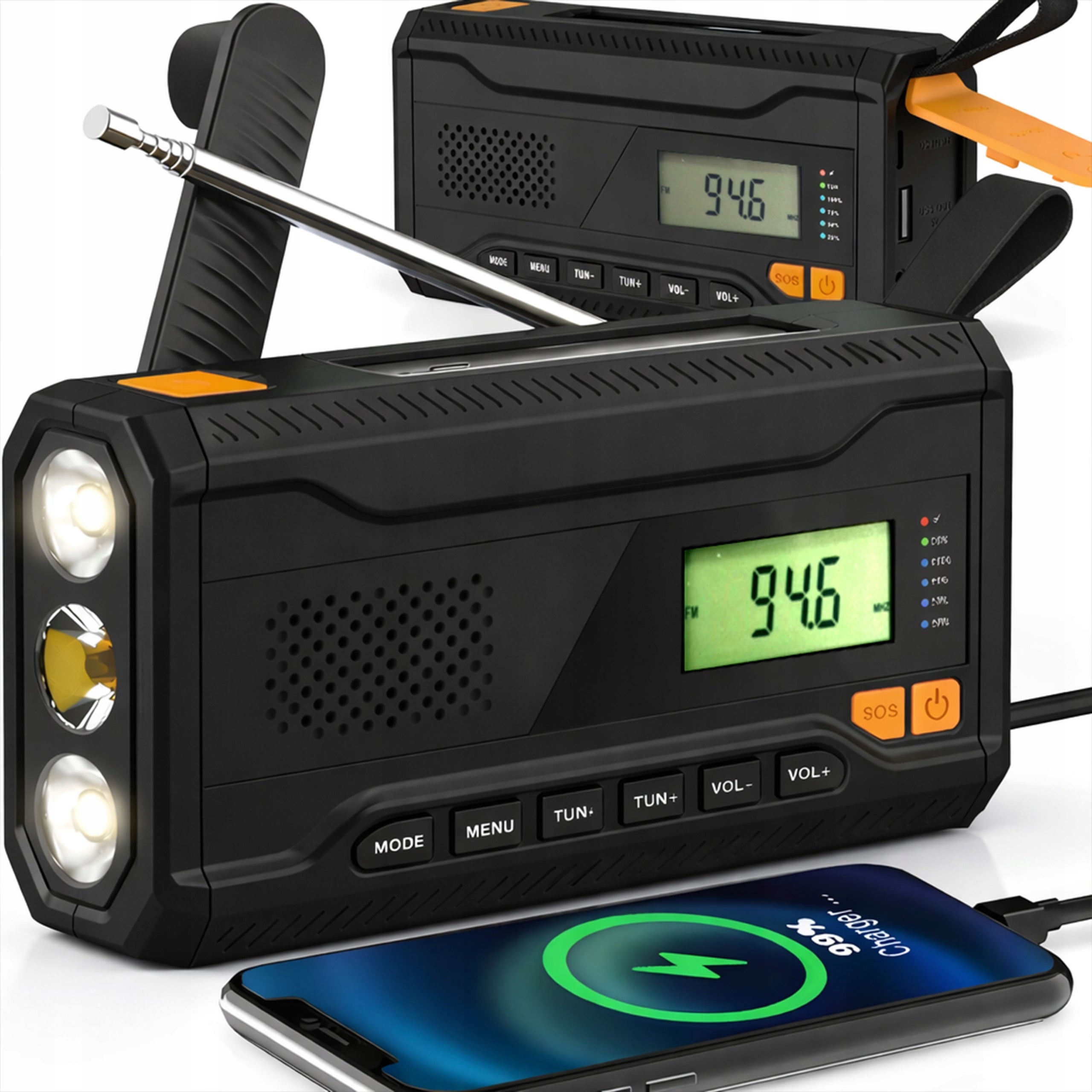 CRANK RADIO Portable Solar DYNAMO Emergency FLASHLIGHT Powerbank 4500mAh