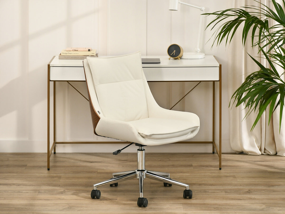 CREAM OFFICE CHAIR WITH ECO-LEATHER BENT WOOD WALNUT LEON BASE CHROME Manufacturer code 5907698696742