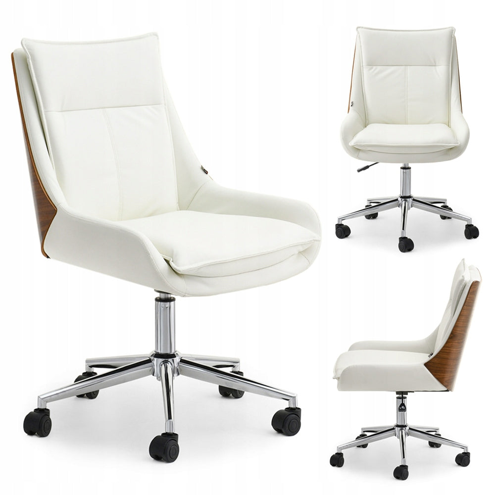 CREAM OFFICE CHAIR WITH ECO-LEATHER BENT WOOD WALNUT LEON BASE CHROME