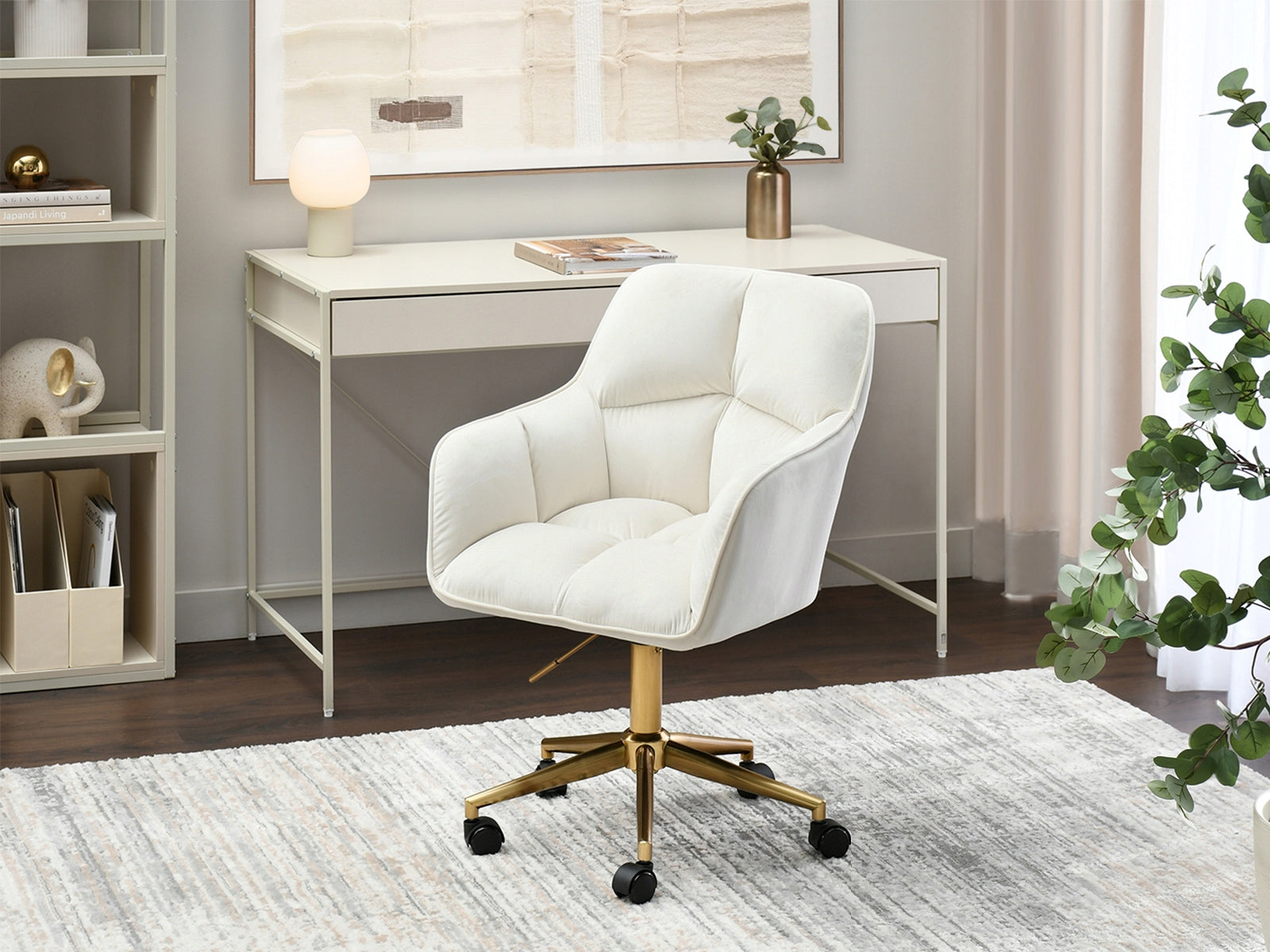 CREAM SWIVEL OFFICE CHAIR WITH ARMRESTS VELOUR ISLA BASE GOLD Manufacturer code 5907698698814