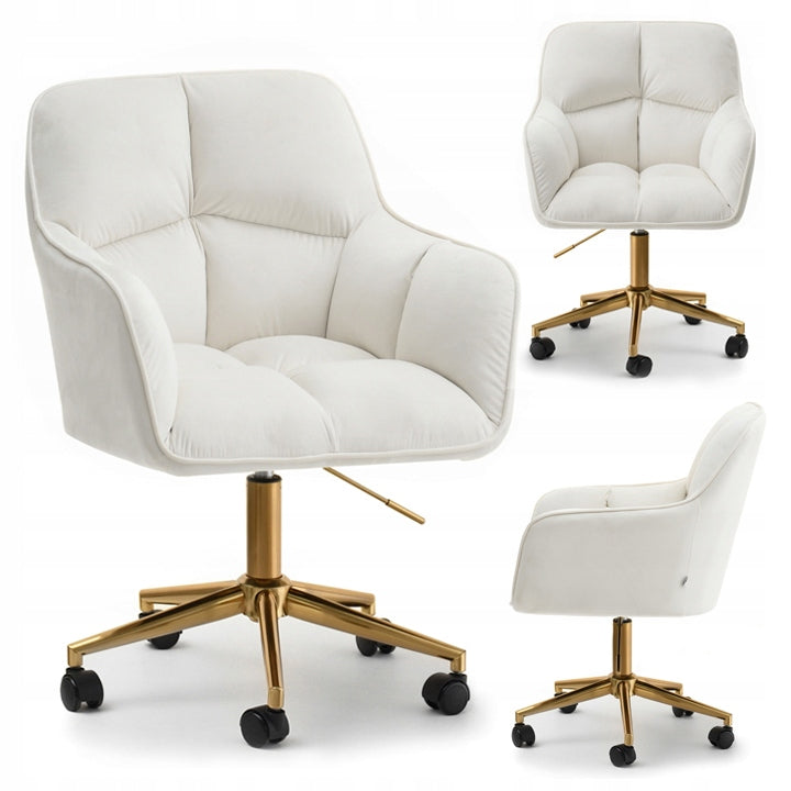 CREAM SWIVEL OFFICE CHAIR WITH ARMRESTS VELOUR ISLA BASE GOLD