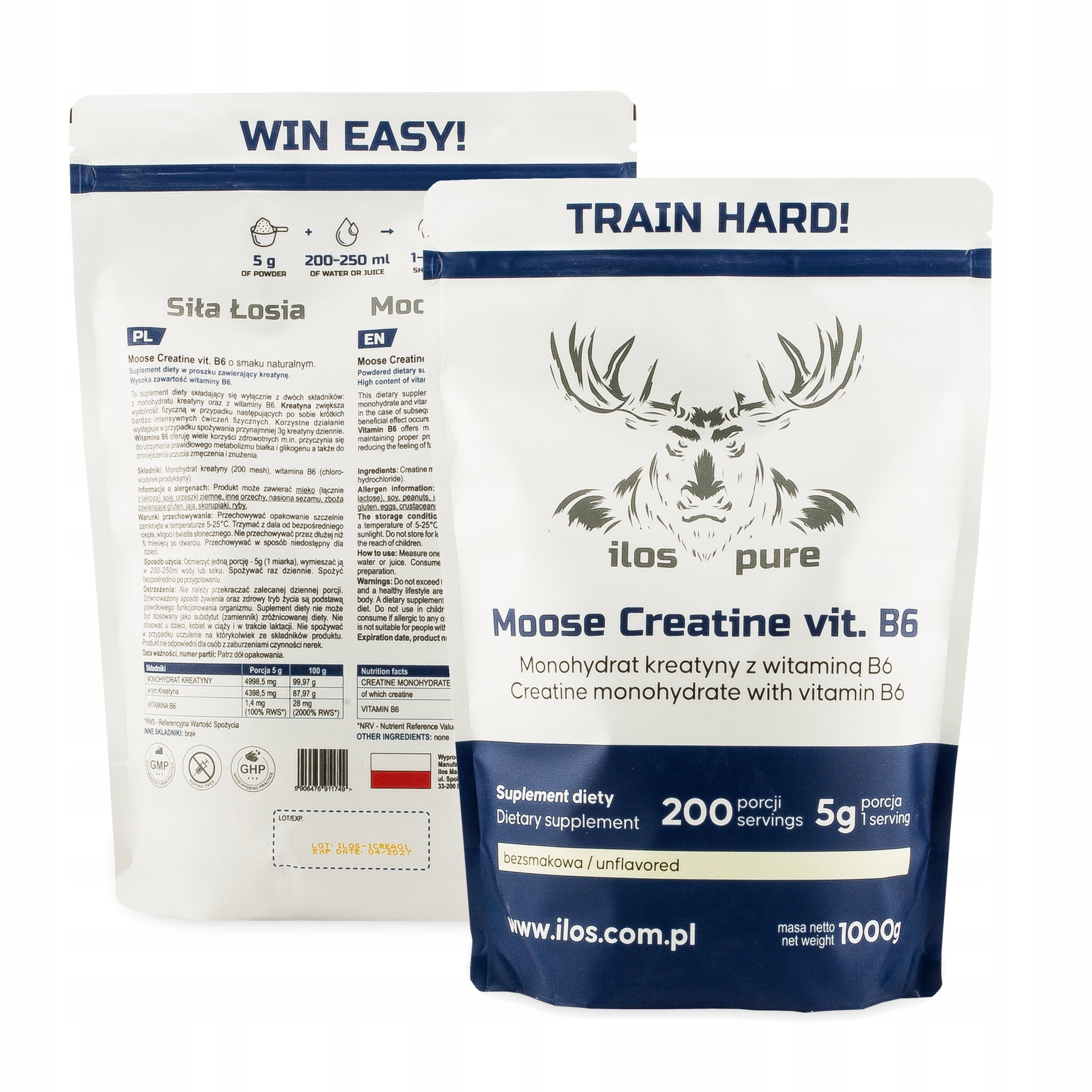 CREATINE MONOHYDRATE 1000g ilos ELK STRENGTH - natural taste pure 1kg Expiration date at least 1 year from the date of purchase