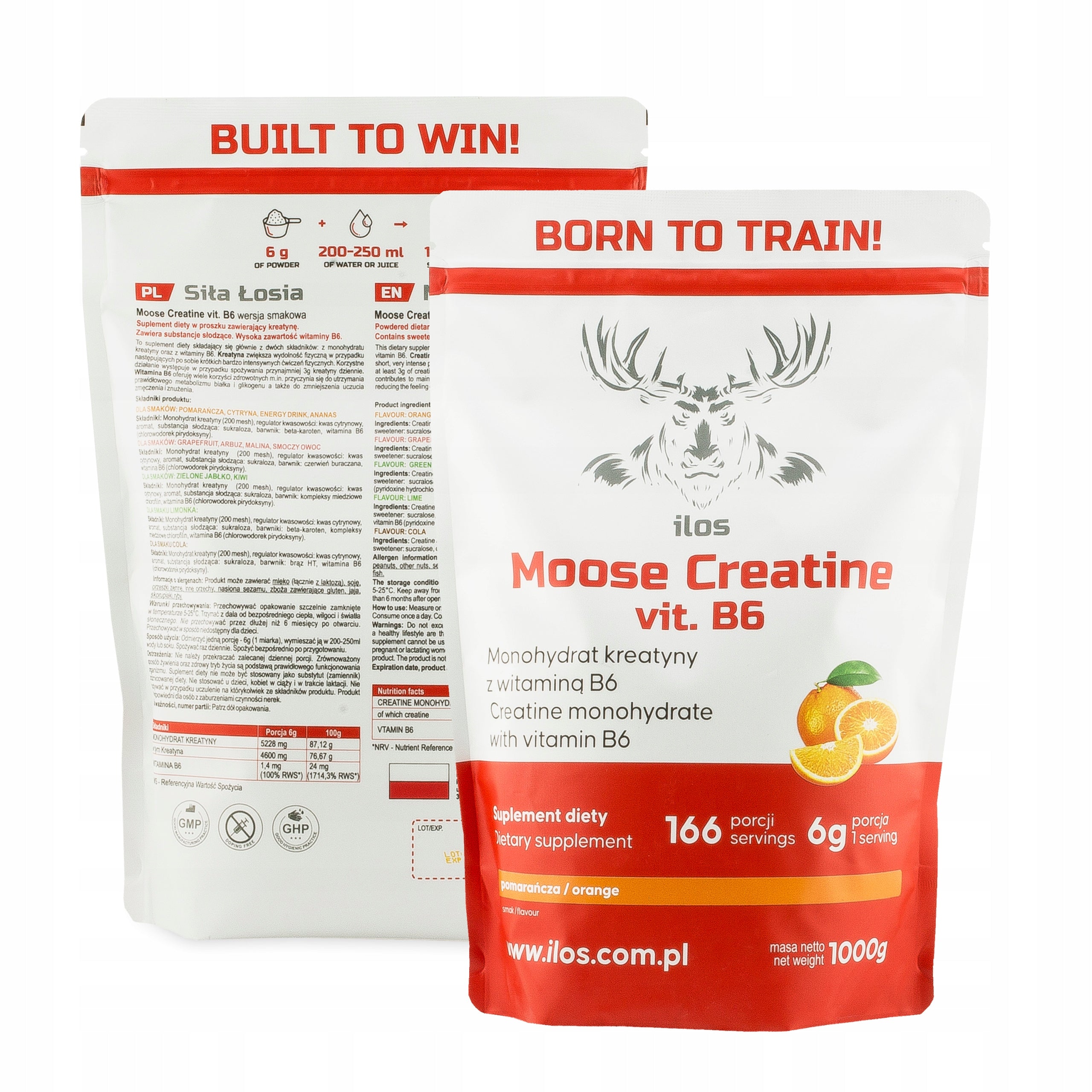 CREATINE MONOHYDRATE 1000g - ilos ELK STRENGTH - orange flavour 1kg Expiration date at least 1 year from the date of purchase