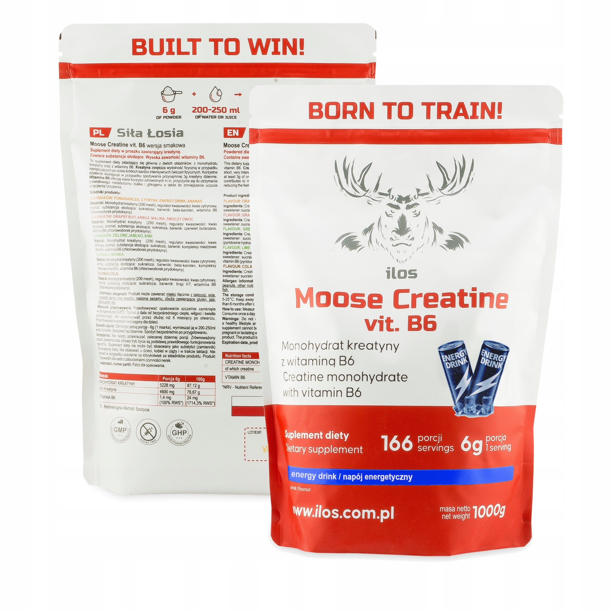 CREATINE MONOHYDRATE 1000g - ilos ELK STRENGTH - taste ENERGY DRINK 1kg Expiration date at least 1 year from the date of purchase