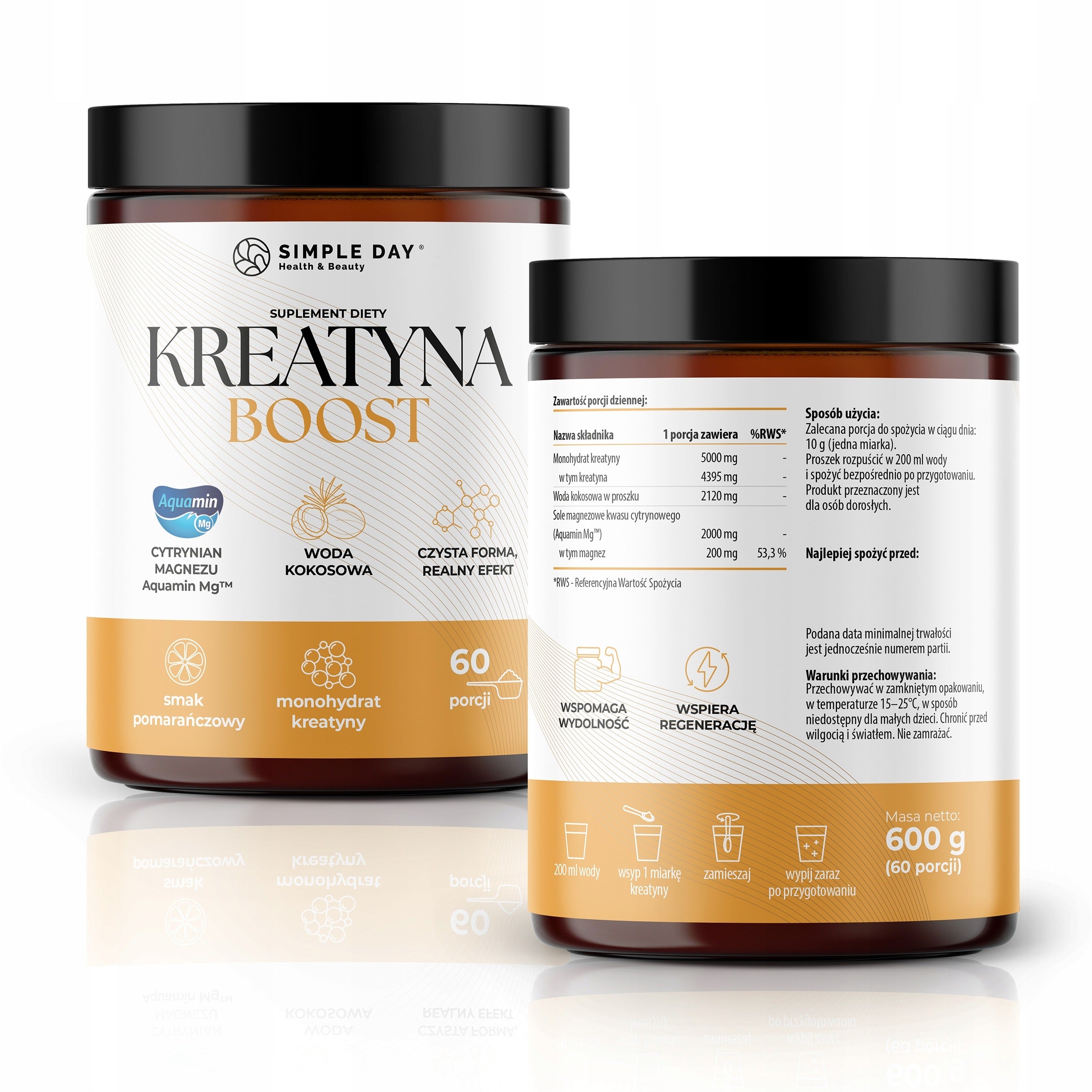 CREATINE MONOHYDRATE CREATINE 600g MAGNESIUM AQUAMIN - COCONUT WATER 60 SERVINGS Expiration date not specified