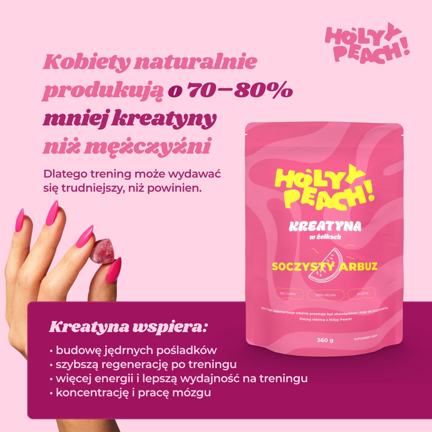 CREATINE MONOHYDRATE IN GUMMIES FOR WOMEN WITH WATERMELON FLAVOR 90 PCS 30 DAYS Expiration date at least 1 year from the date of purchase