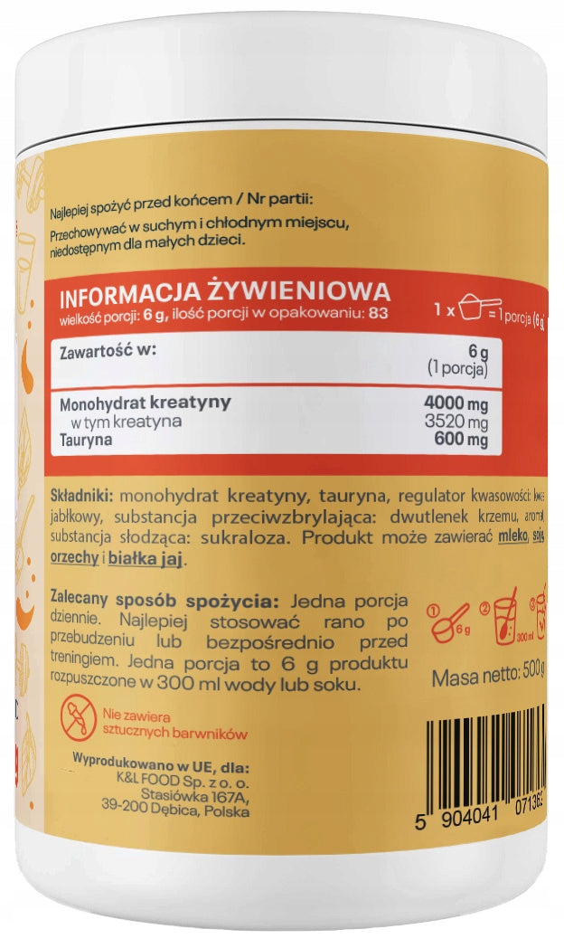 CREATINE MONOHYDRATE ORANGE 500g Creatine Taurine Supplement Kol-Pol Manufacturer code Kreatyna Monohydrat Pomarańczowa 500g Kol-Pol