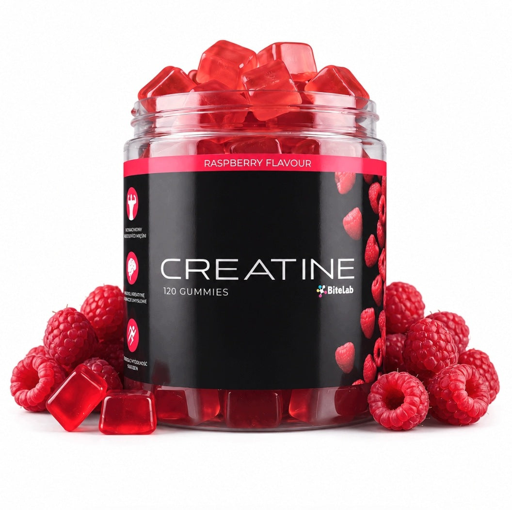 CREATINE MONOHYDRATE RASPBERRY GUMMIES 120 PCS BCAA TAURINE COLLAGEN B12 BETAINE