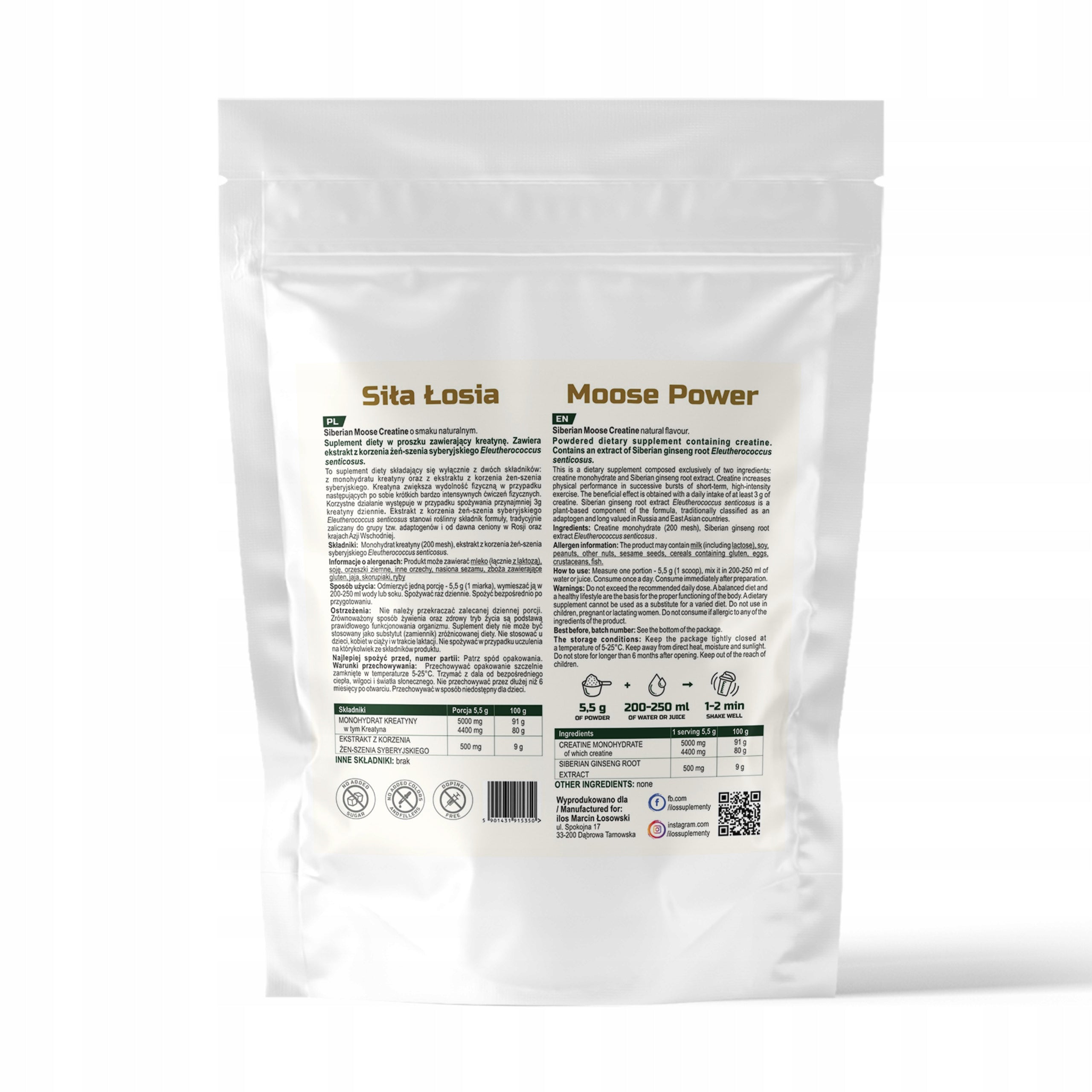 CREATINE MONOHYDRATE SIBERIAN GINSENG 1kg NATURAL ilos ELK STRENGTH 1000g Packaging status original