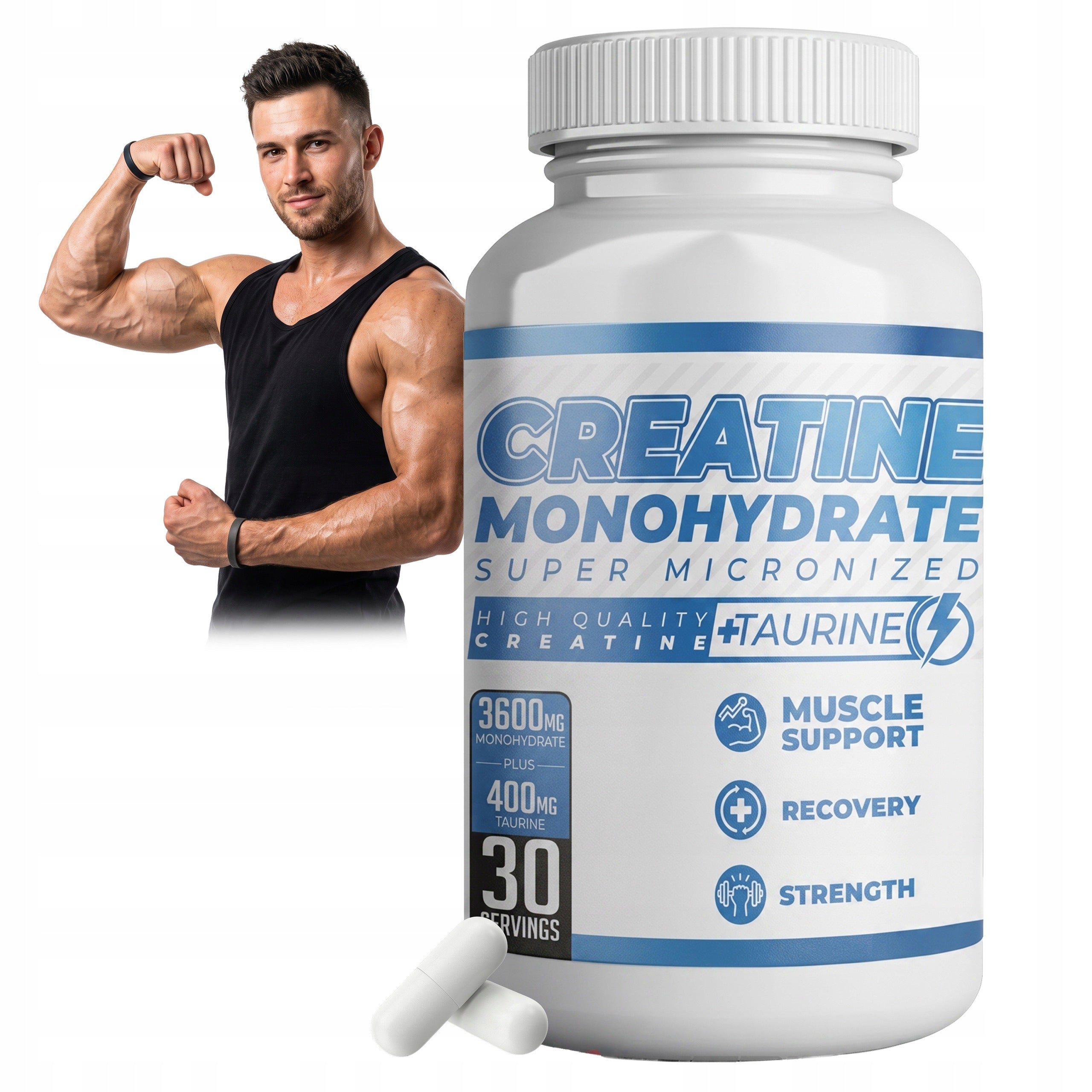CREATINE MONOHYDRATE TABLETS 150 kaps - enough for a month, diet for mass