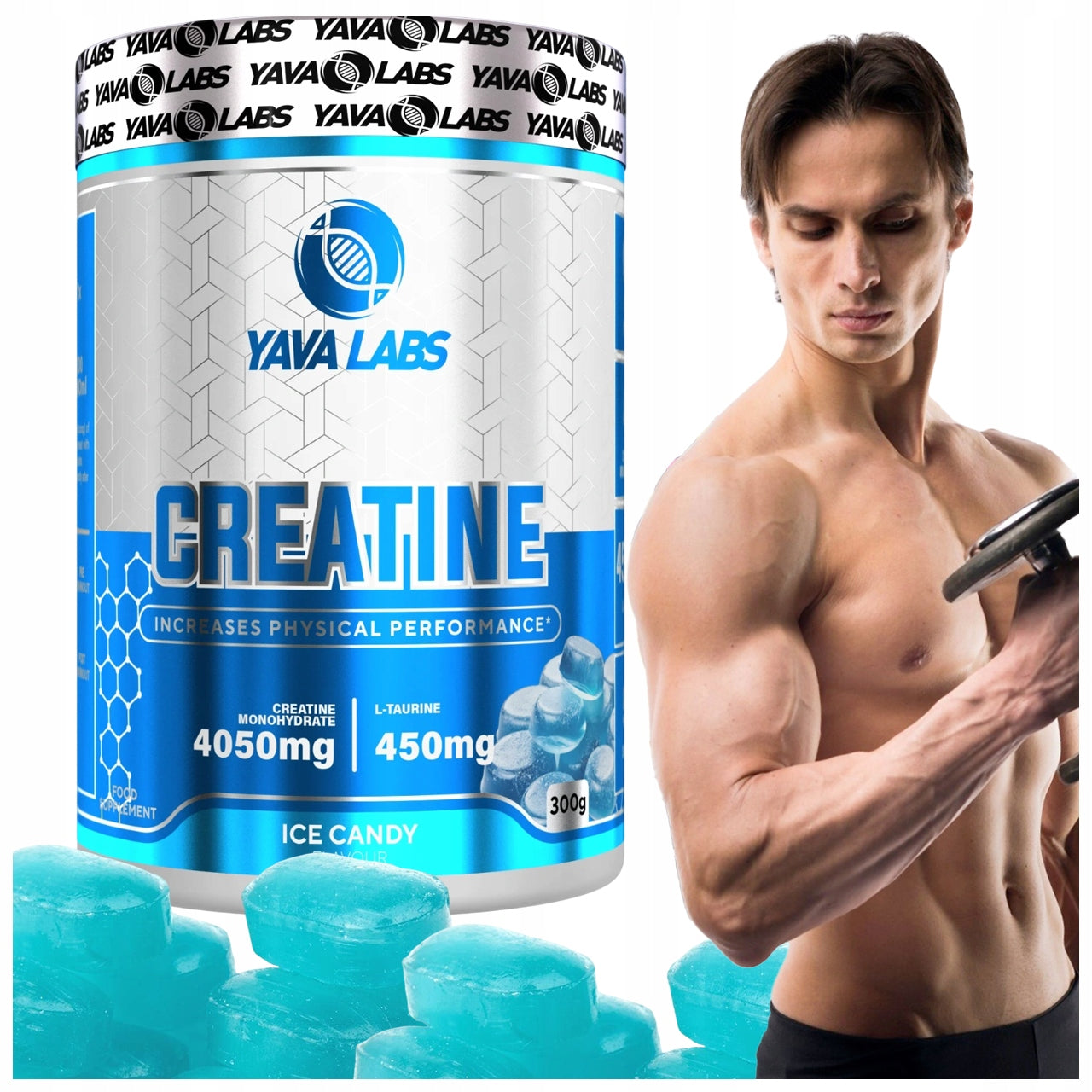 CREATINE MONOHYDRATE WITH TAURINE ATHLETES YAVA LABS 300G ICE CANDY