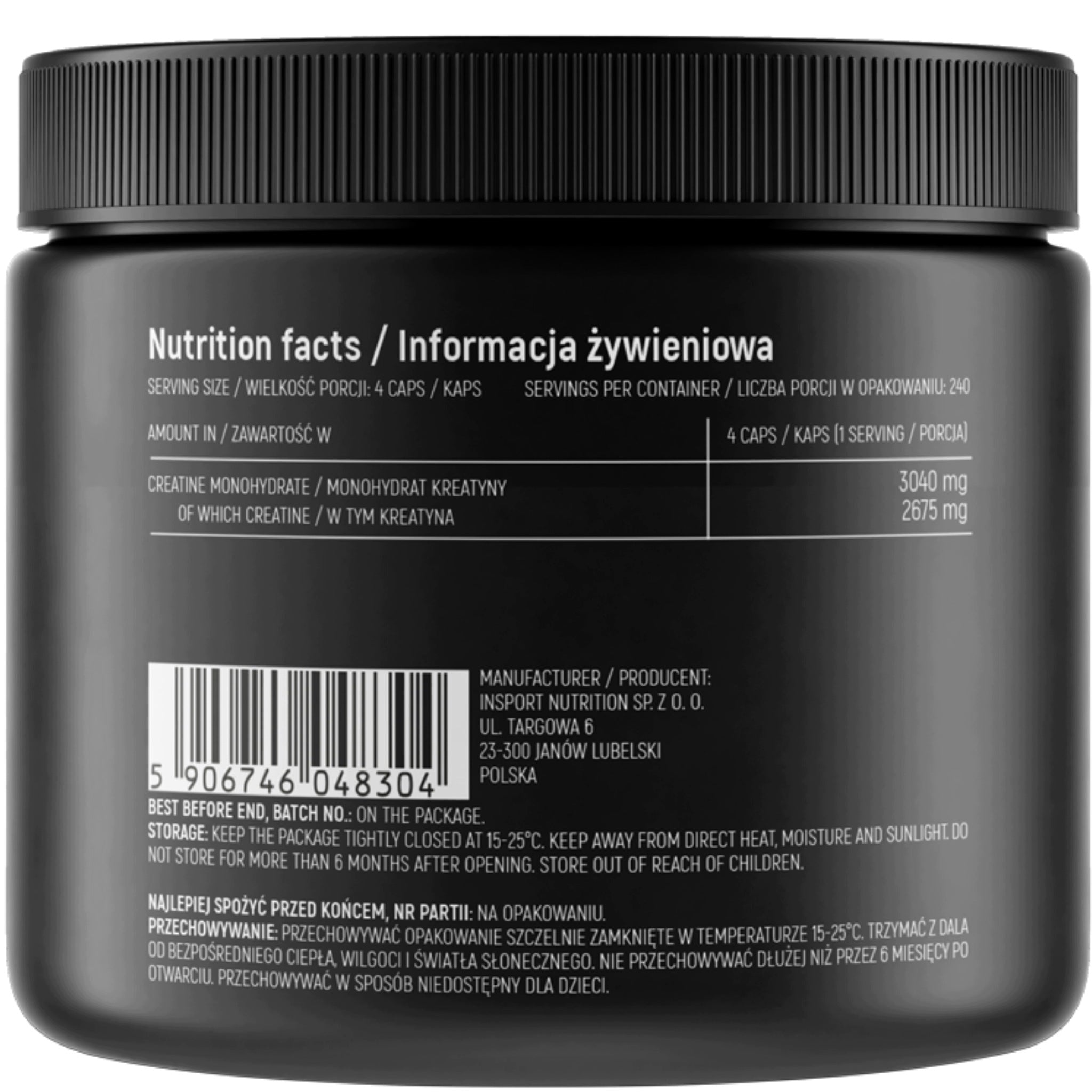 CREATINE Monohydrate 240 kap MICRONIZED Creatine Monohydrate | INSPORT Packaging status original