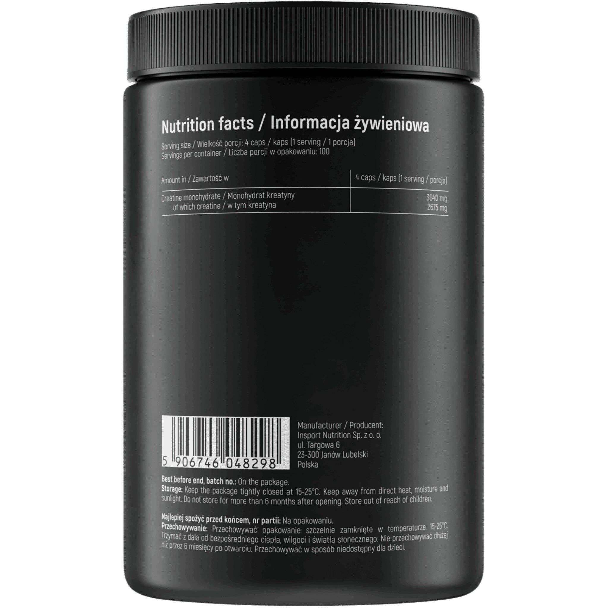 CREATINE Monohydrate 400 kap MICRONIZED Creatine Monohydrate | INSPORT Expiration date at least six months from the date of purchase