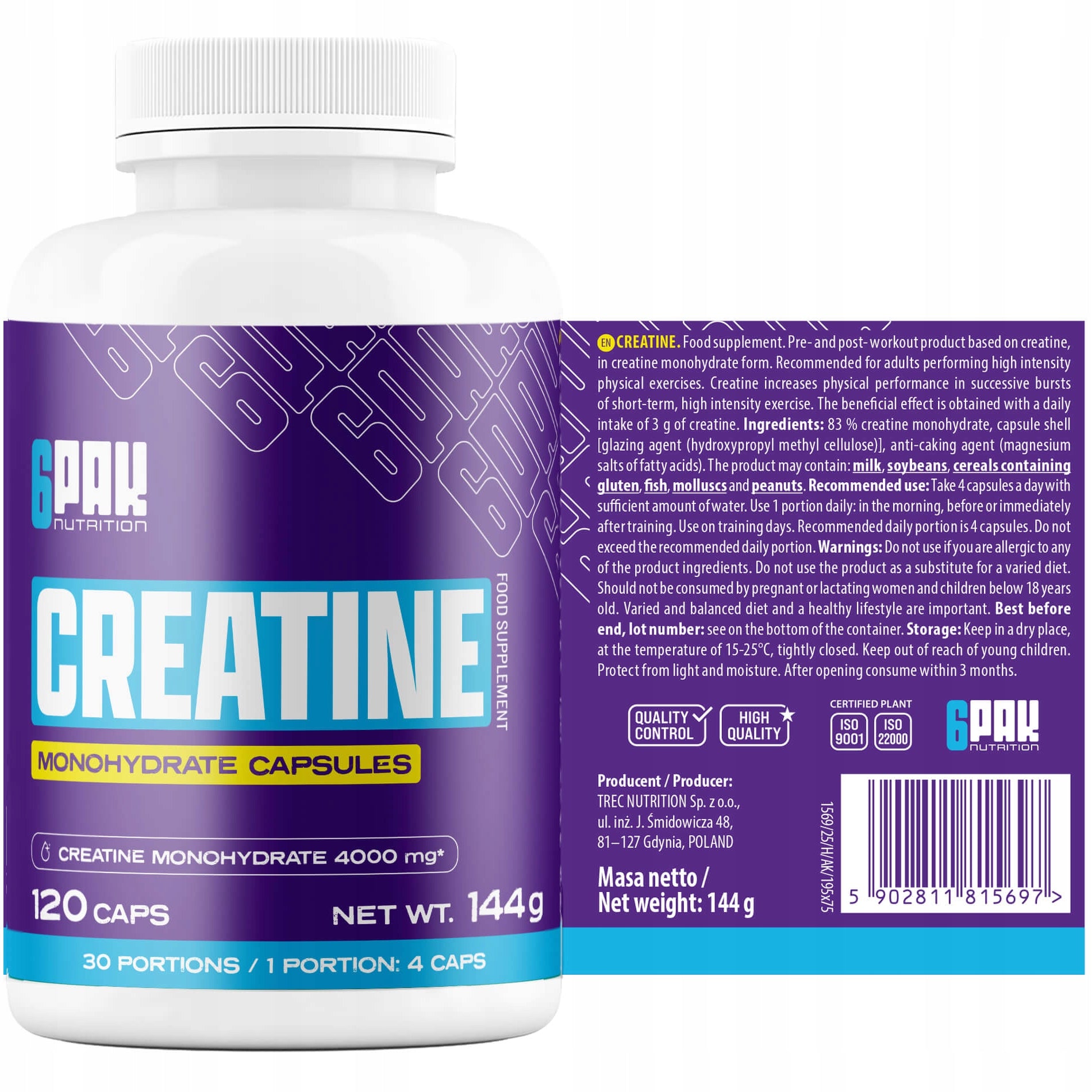 CREATINE Monohydrate 4000MG STRENGTH MASS SCULPTURE POWER Crea Mono Caps Krea Expiration date at least 1 year from the date of purchase
