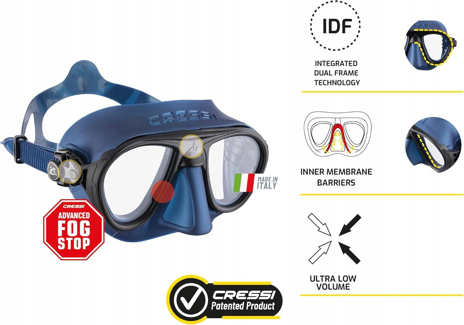 CRESSI Calibro Diving Mask Freediving Dual Fog Lens Brand Cressi