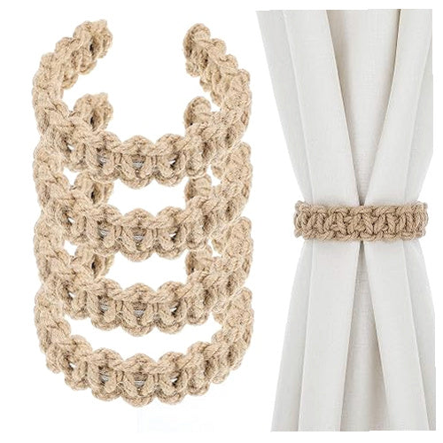 CRINKLE HANDLES FOR CURTAINS BOHO COTTON BRAIDED SET OF 4 COTTON