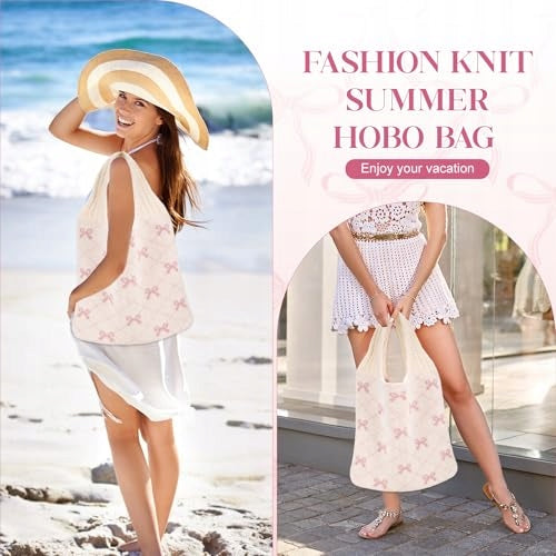 CROCHETED KNIT SHOULDER BAG FOR WOMEN PINK SUMMER HOME Manufacturer code Bez marki