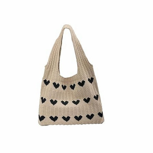 CROCHETED SHOULDER BAG HEART FOR GIRL TO WORK SCHOOL HOME