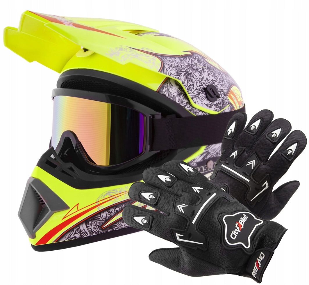 CROSS HELMET LIGHTWEIGHT ENDURO QUAD XL +GOGLES+GLOVES
