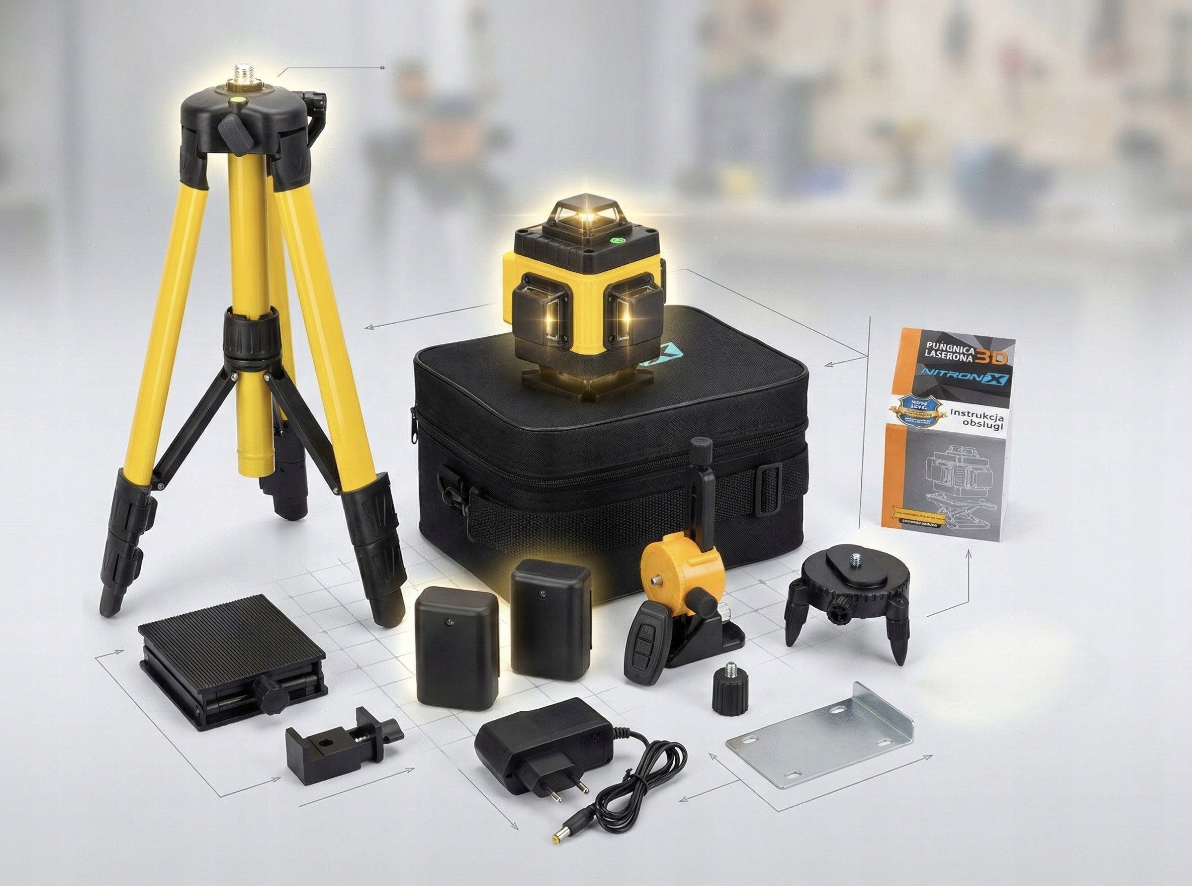 CROSS LASER 360 WITH TRIPOD 16 LINES 4D SELF-LEVELING LEVEL Manufacturer code POZIOMICA LASEROWA LASER KRZYŻOWY LCD STATYW