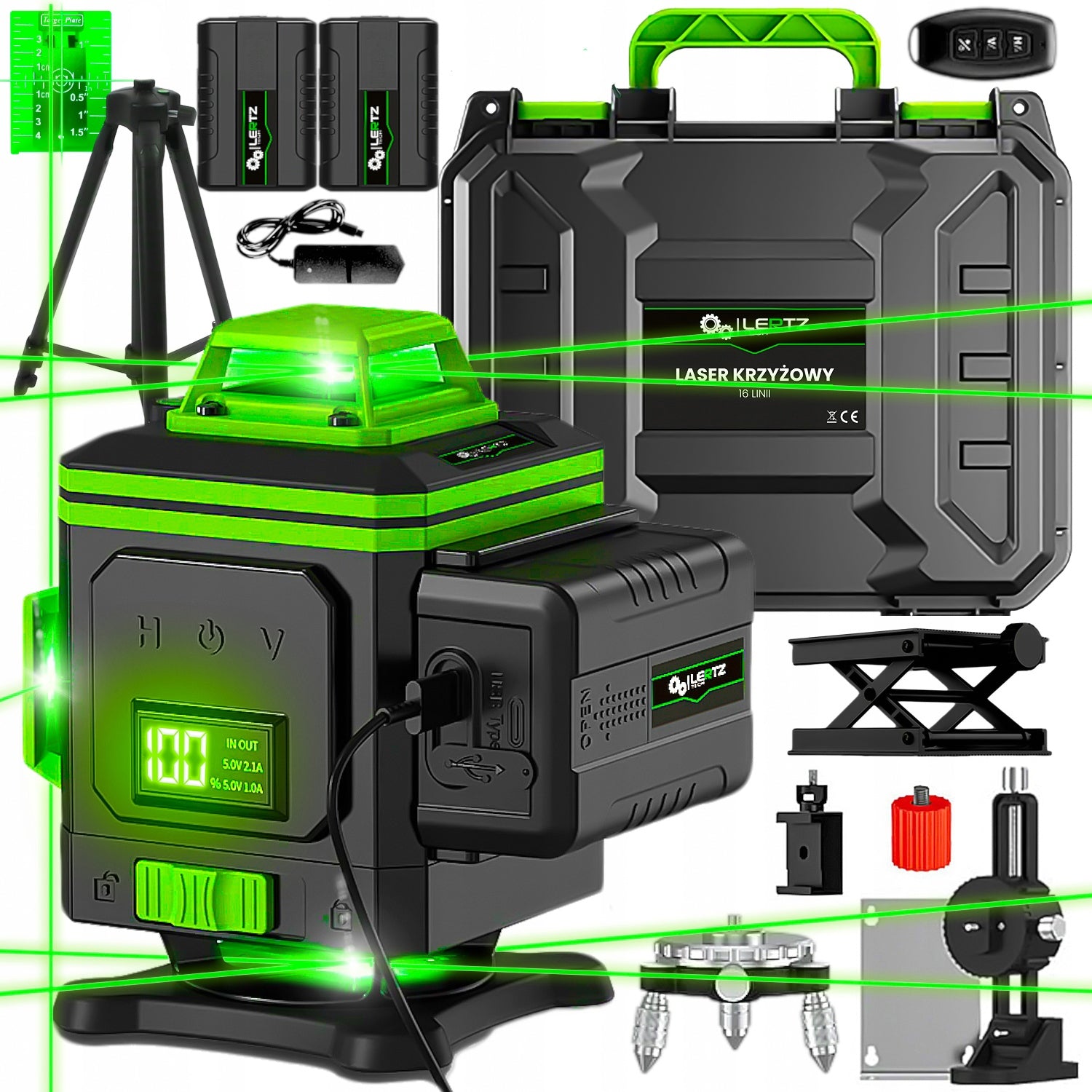 CROSS LASER LEVEL LASER 4 PLANE 4D 360 2xAKU 16L GREEN
