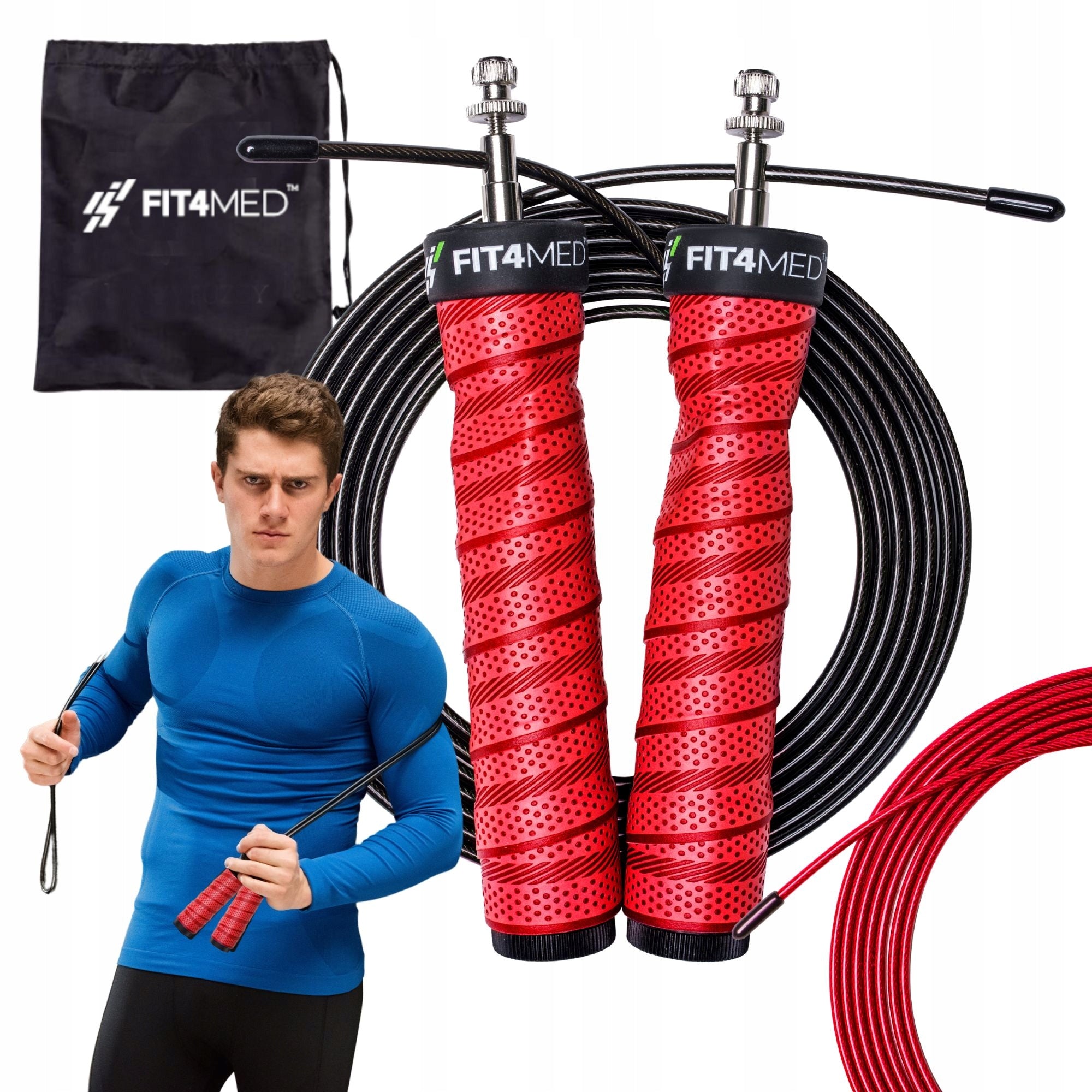 CROSSFIT STEEL JUMP ROPE WITH BEARINGS FIT4MED 2 LINKS FOR FITNESS EXERCISES Rope length 300 cm