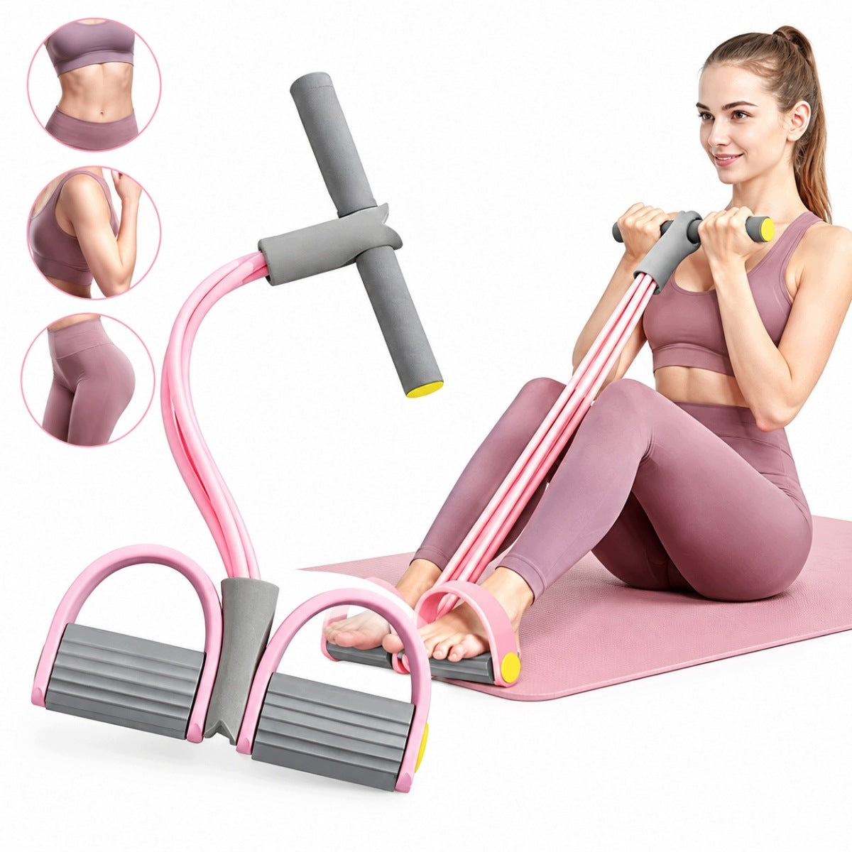 CRUNCH SET 4 TUBES RESISTANCE CORDS WITH PEDAL HANDS WAIST