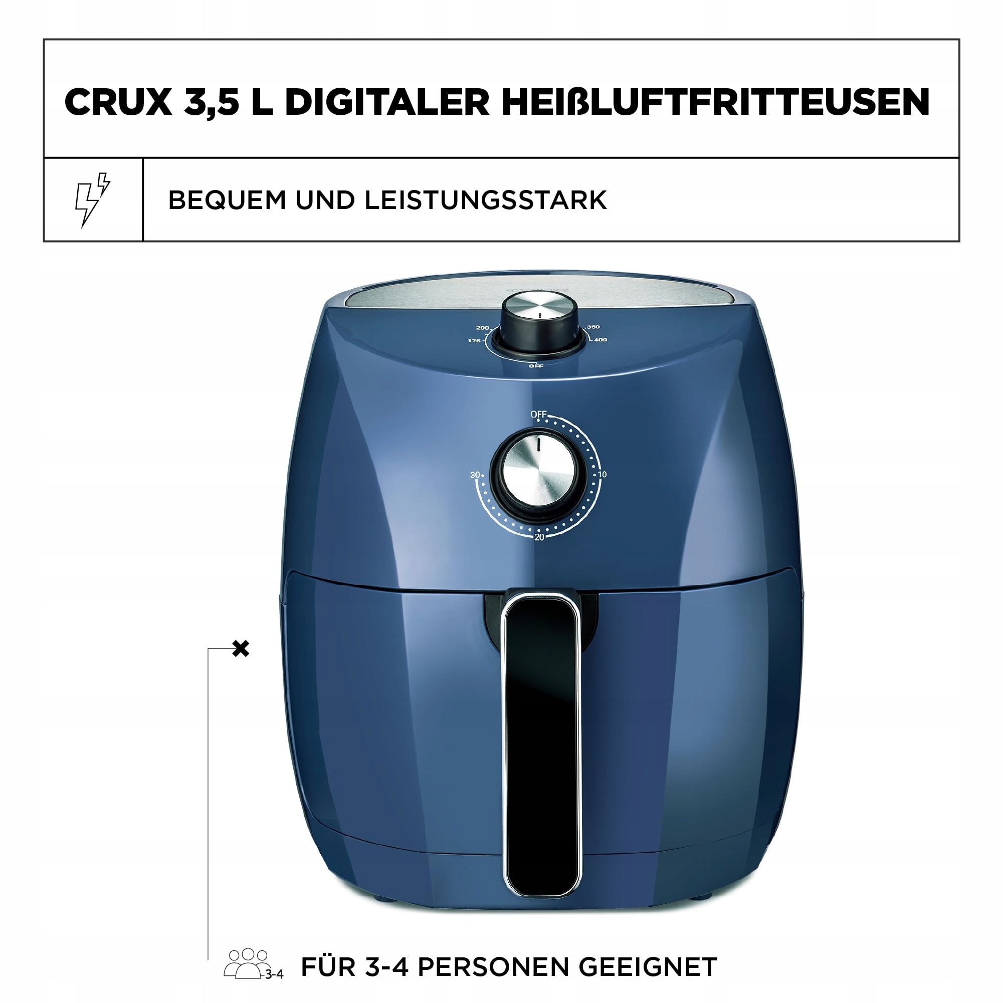 CRUX Fat Free Fryer 3,5L Fast Heating Steel Blue Packaging status original