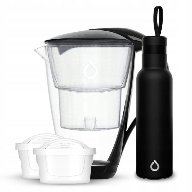 CRYSTAL Black LED Jug 2Unimax Cartridges + Black Thermal Bottle Easy