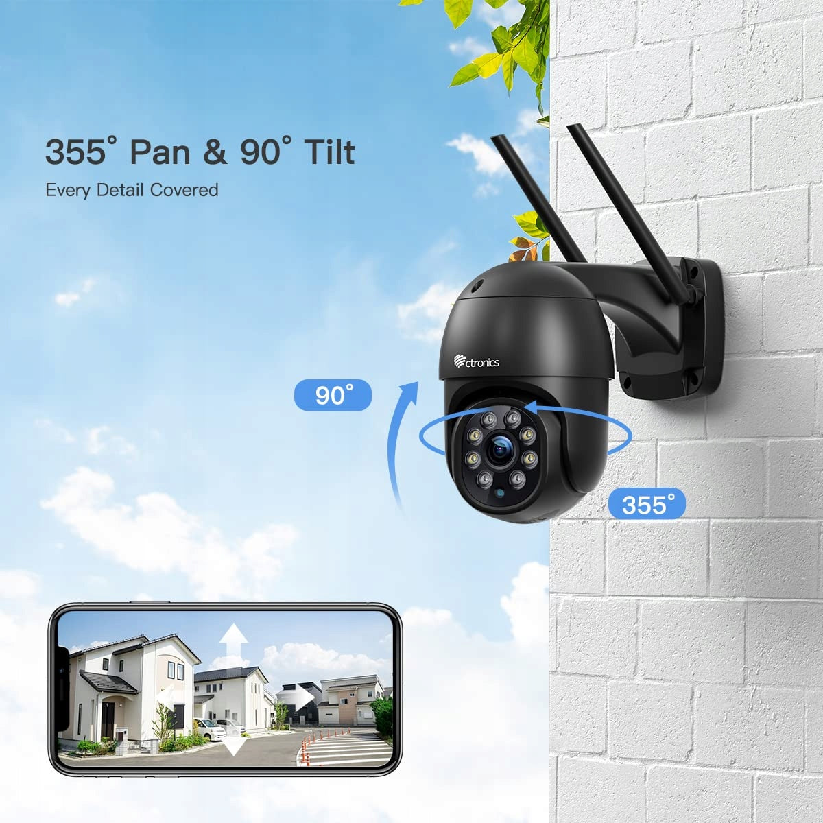 CTRONICS Outdoor PTZ Camera 1080P IP WiFi Night Vision Audio IP66 64GB Packaging status original