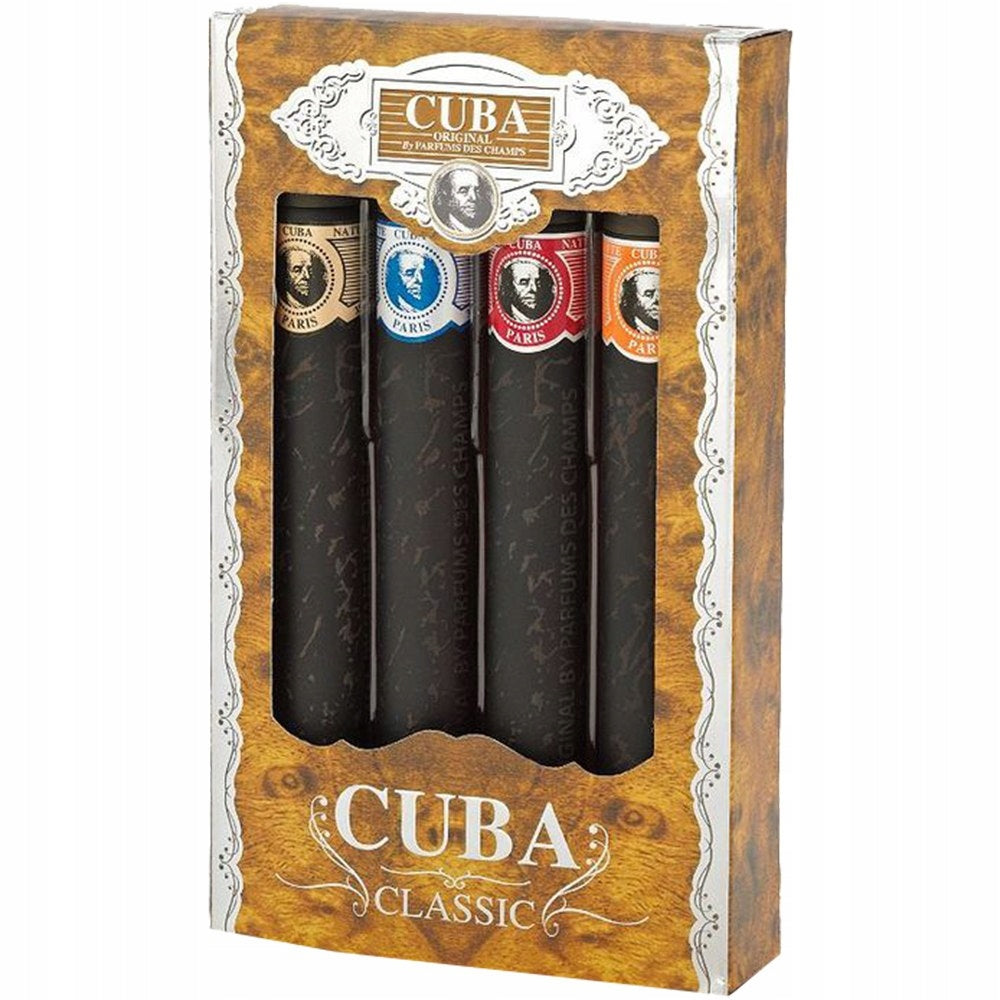 CUBA CLASSIC MEN'S SET 4PCS EAU DE TOILETTE CIGARO GOLD BLUE RED ORANGE